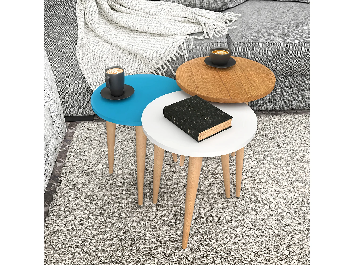 Decorotika Tale Nesting Coffee Tables - Set of Three - Wooden Legs