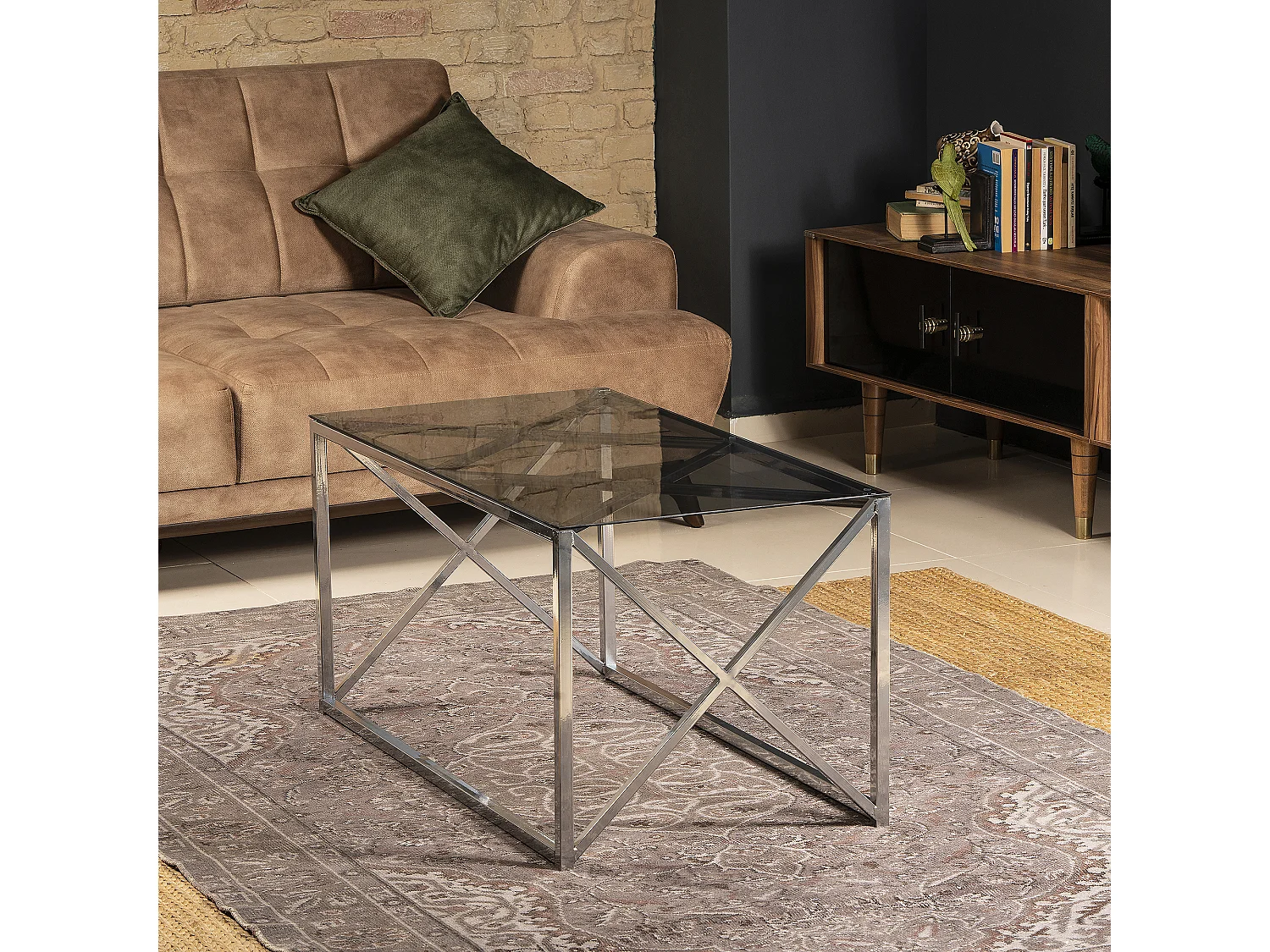 Iliomar Coffee Table with Metal Frame and Tempered Glass - W 94 cm x H 46.6 cm x D 49 cm