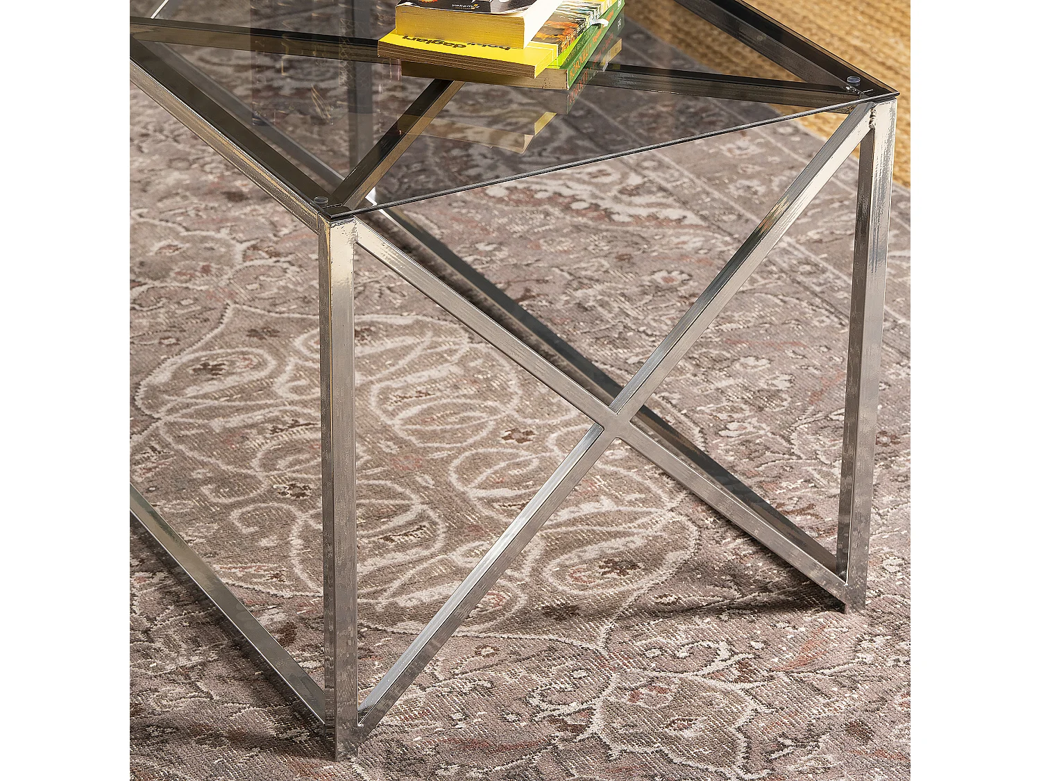 Iliomar Coffee Table with Metal Frame and Tempered Glass - W 94 cm x H 46.6 cm x D 49 cm