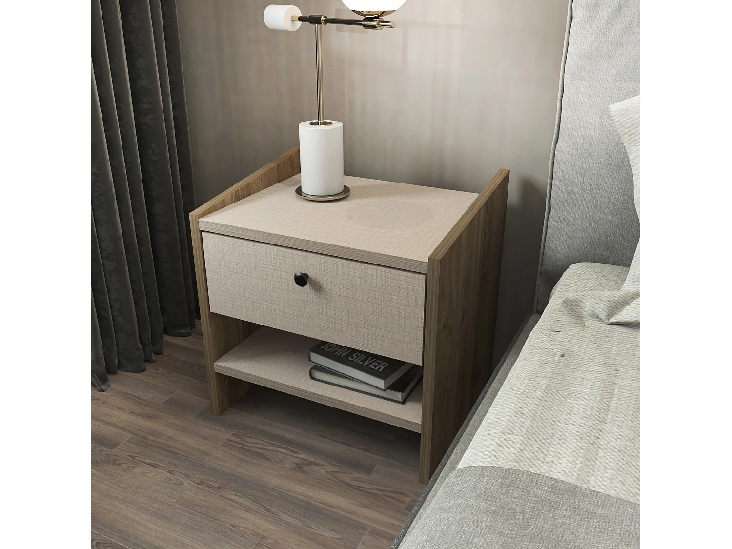 Decorotika Berlin Nightstand with Open Shelf and Drawer