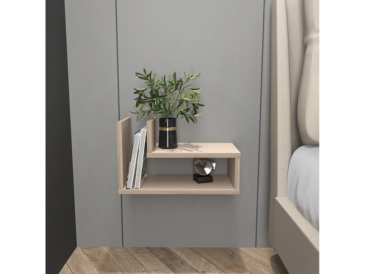 Lara Floating Nightstand L Shaped - W 45 cm x H 26.8 cm x D 22 cm
