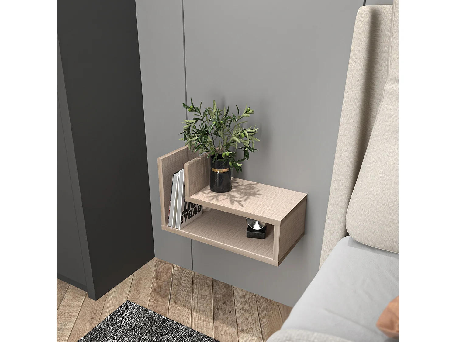 Lara Floating Nightstand L Shaped - W 45 cm x H 26.8 cm x D 22 cm