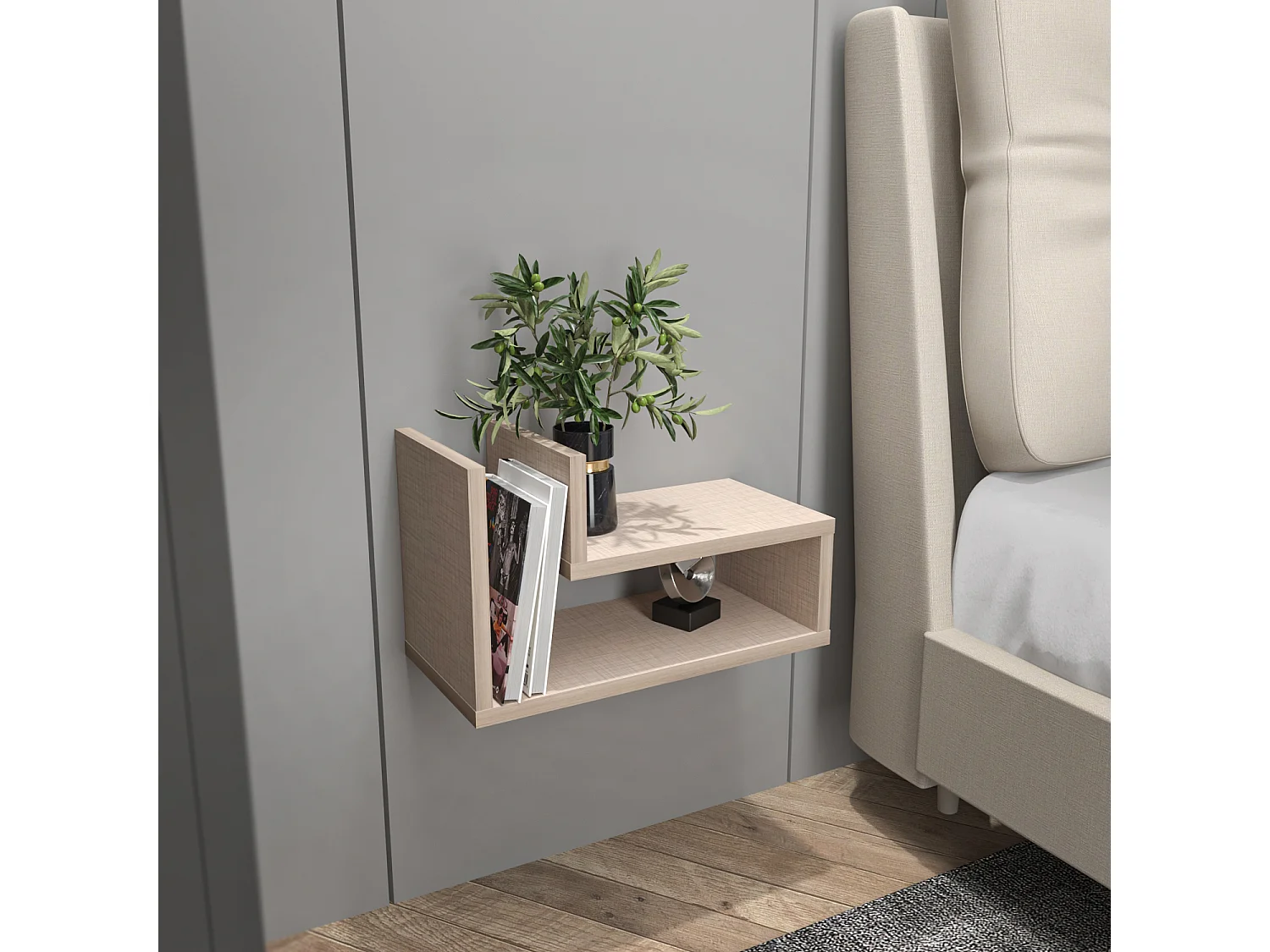 Lara Floating Nightstand L Shaped - W 45 cm x H 26.8 cm x D 22 cm