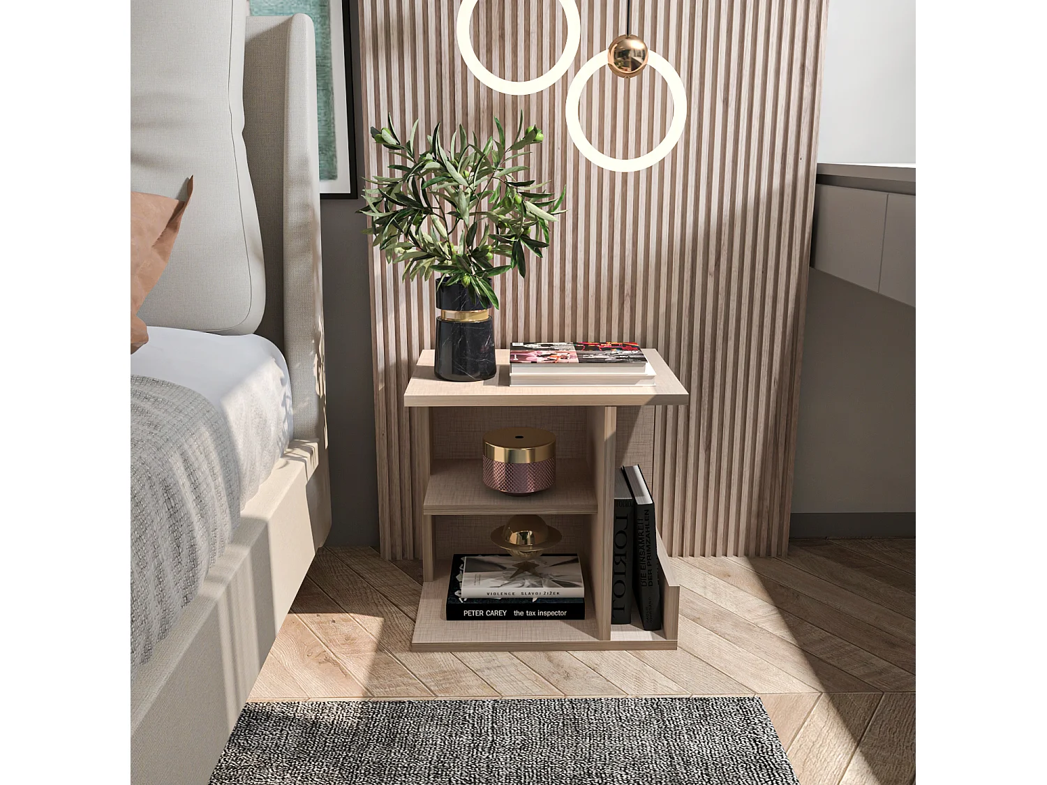 Decorotika Karamira Nightstand Cotton Beige - 45 cm W x 45 cm H x 35 cm D