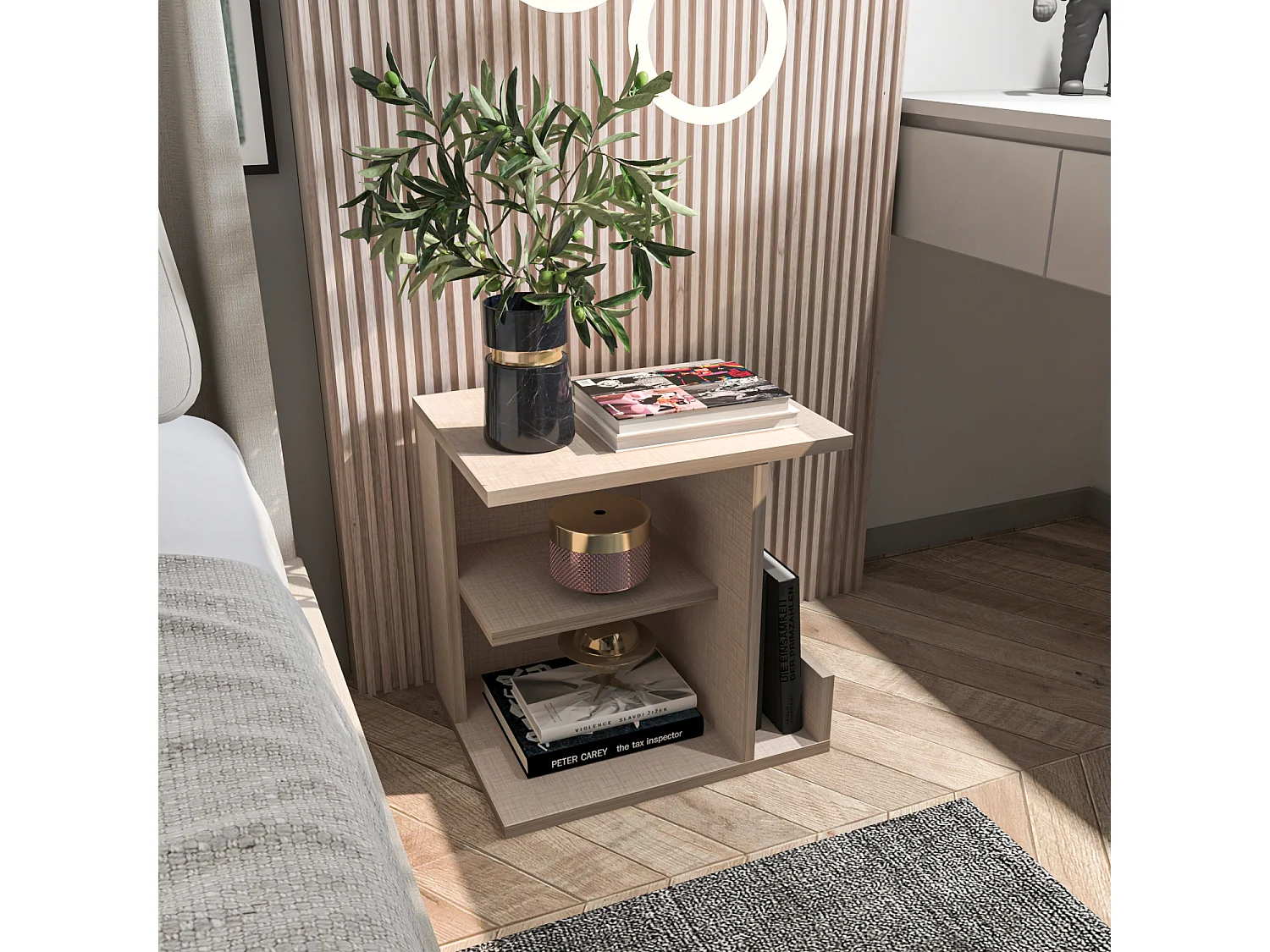 Decorotika Karamira Nightstand Cotton Beige - 45 cm W x 45 cm H x 35 cm D