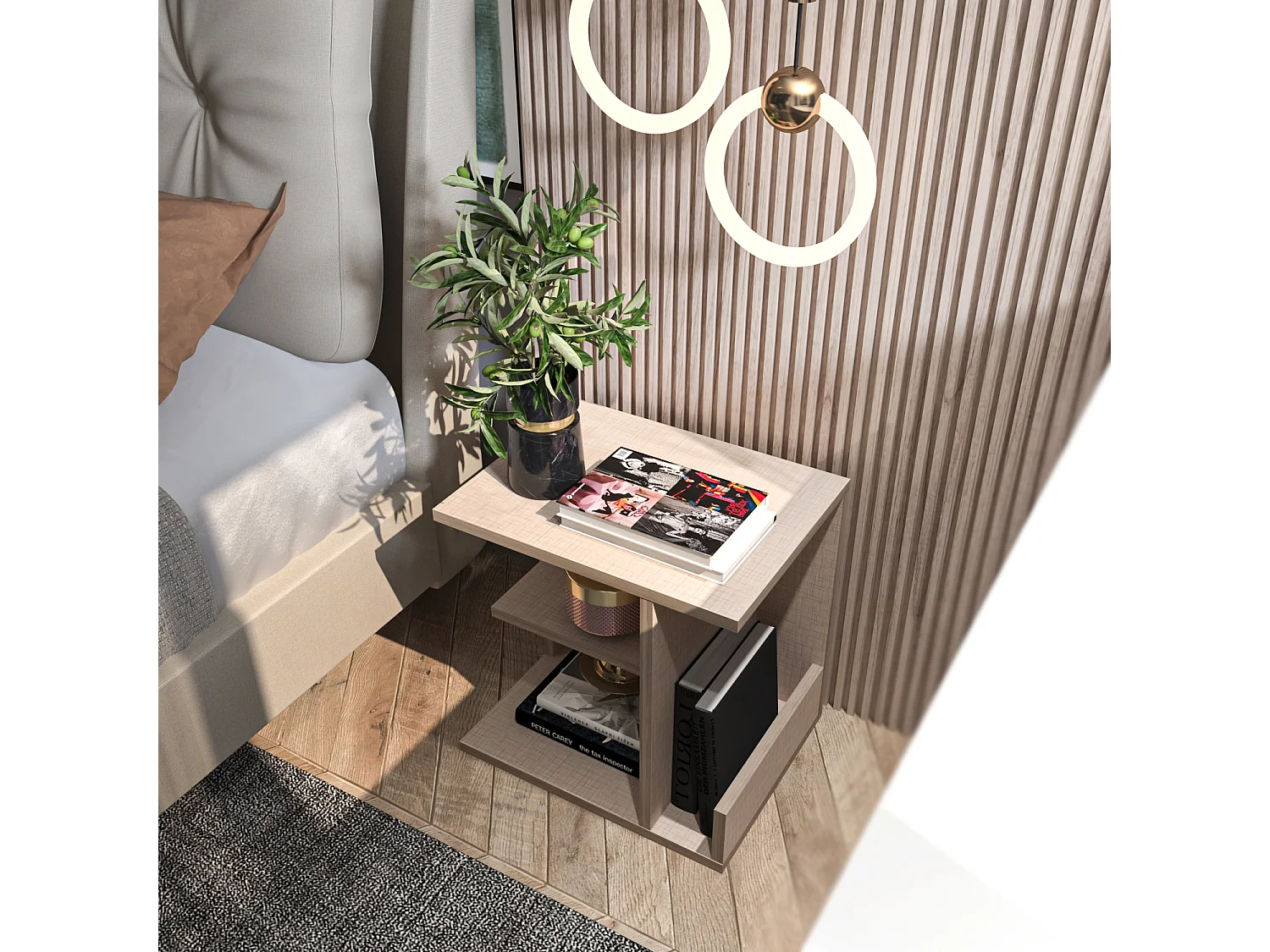 Decorotika Karamira Nightstand Cotton Beige - 45 cm W x 45 cm H x 35 cm D