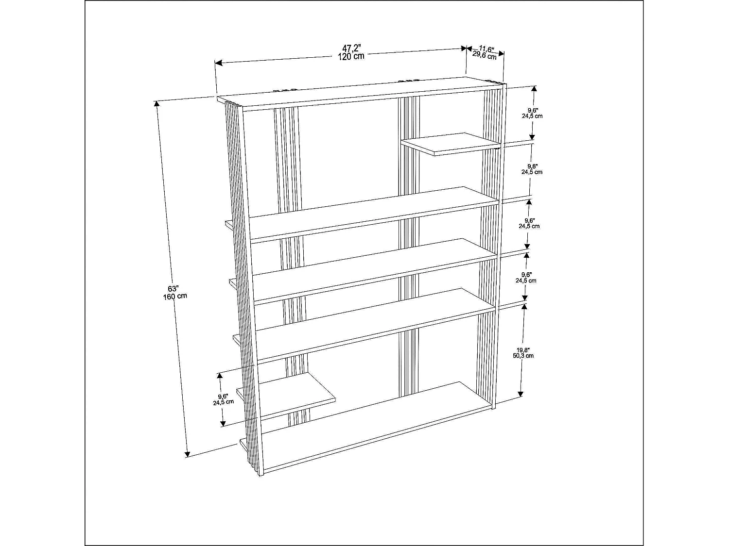 Decorotika Jeni 7-tier Bookcase  - 120 cm W x 160 cm H x 29,6 cm D