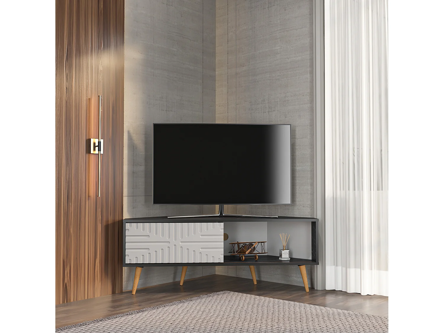 Decorotika Modern Mora Corner TV Unit for TVs up to 63 inches