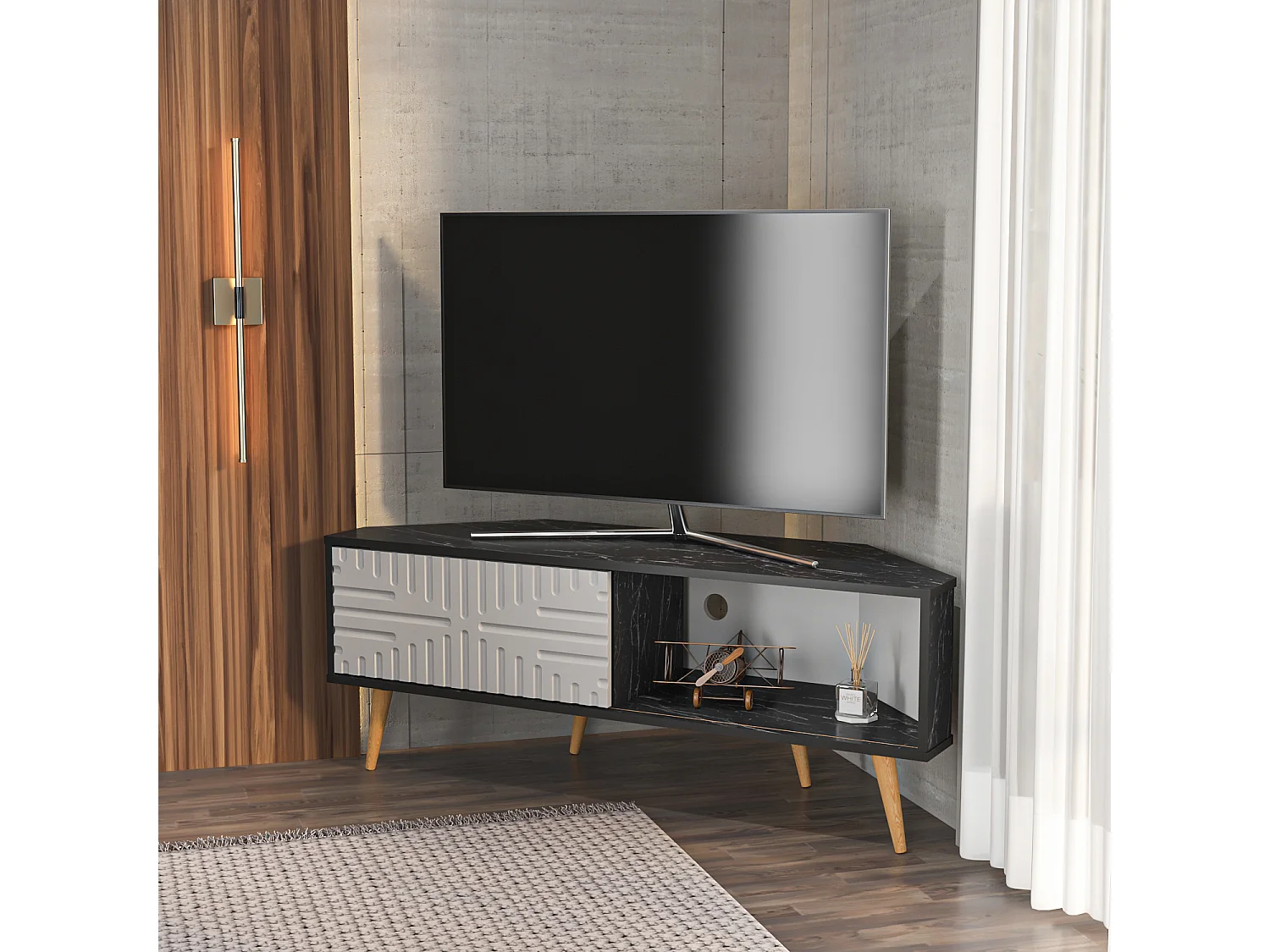 Decorotika Modern Mora Corner TV Unit for TVs up to 63 inches