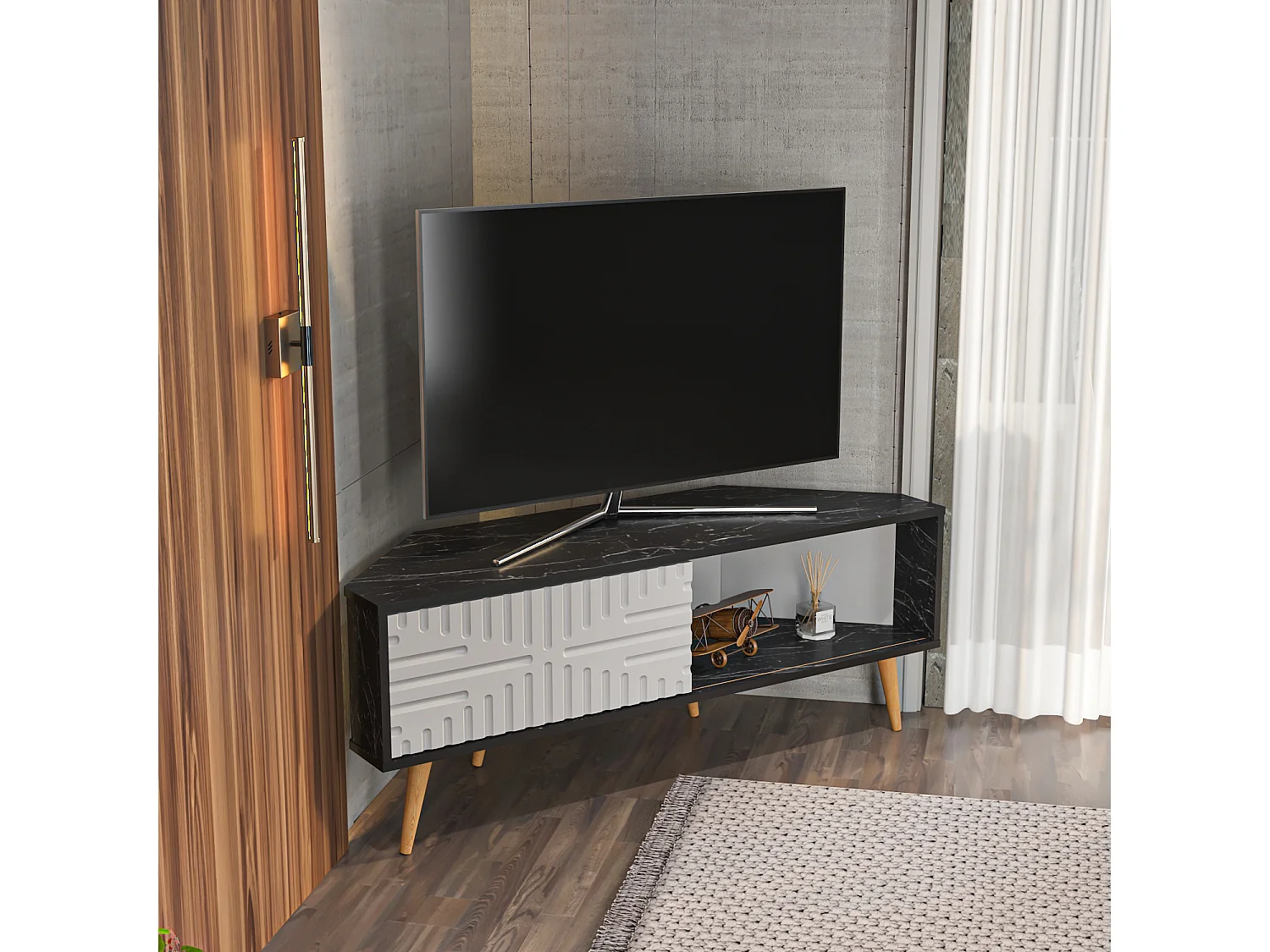 Decorotika Modern Mora Corner TV Unit for TVs up to 63 inches
