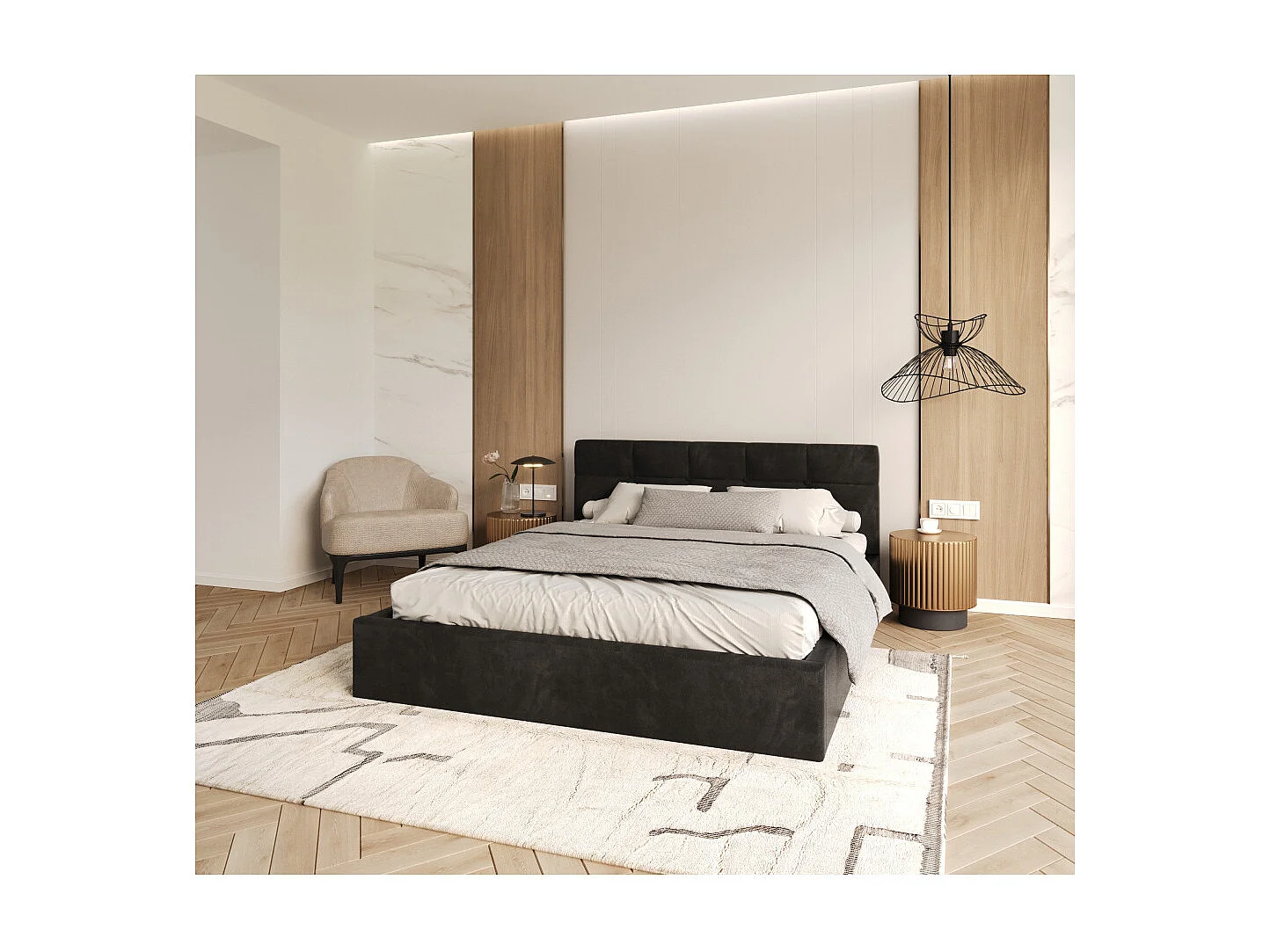 Lit coffre RINO 120 x 200 cm - Sommier inclus Noir