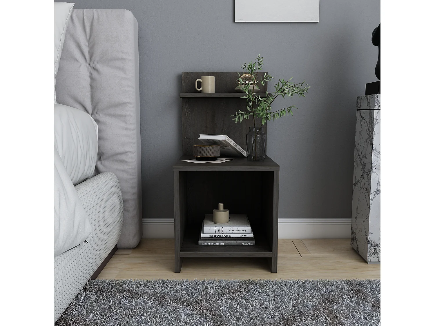 Decorotika Ullman Nightstand with Open Shelves - 35.5 cm W x 72 cm H x 37.3 cm D