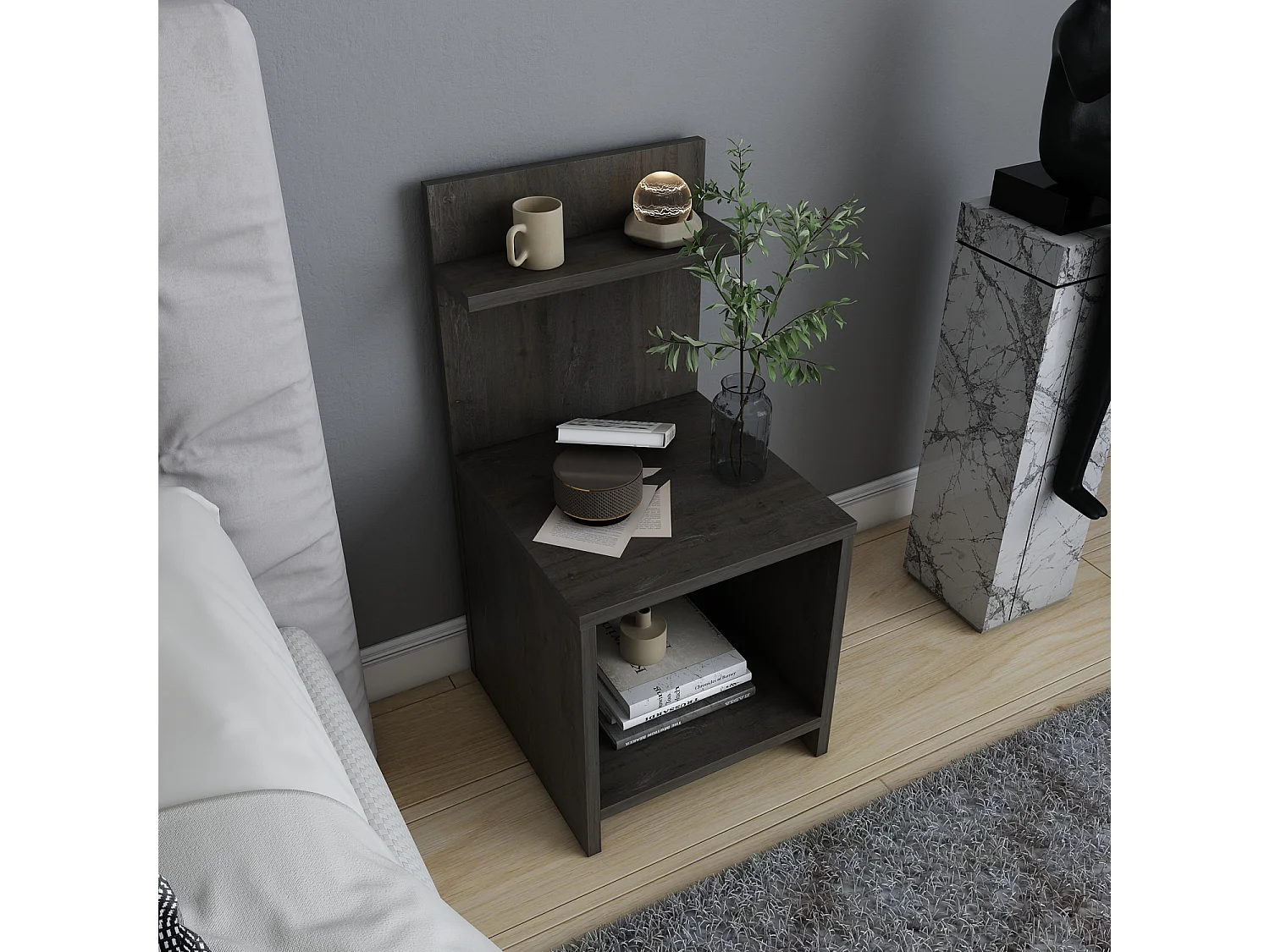 Decorotika Ullman Nightstand with Open Shelves - 35.5 cm W x 72 cm H x 37.3 cm D