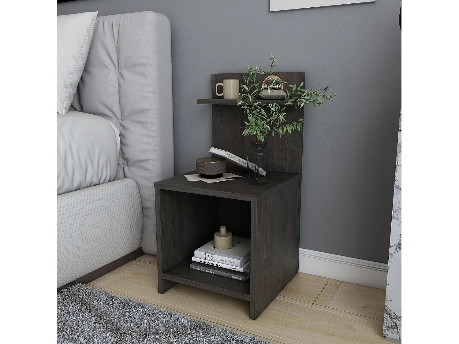 Decorotika Ullman Nightstand with Open Shelves - 35.5 cm W x 72 cm H x 37.3 cm D