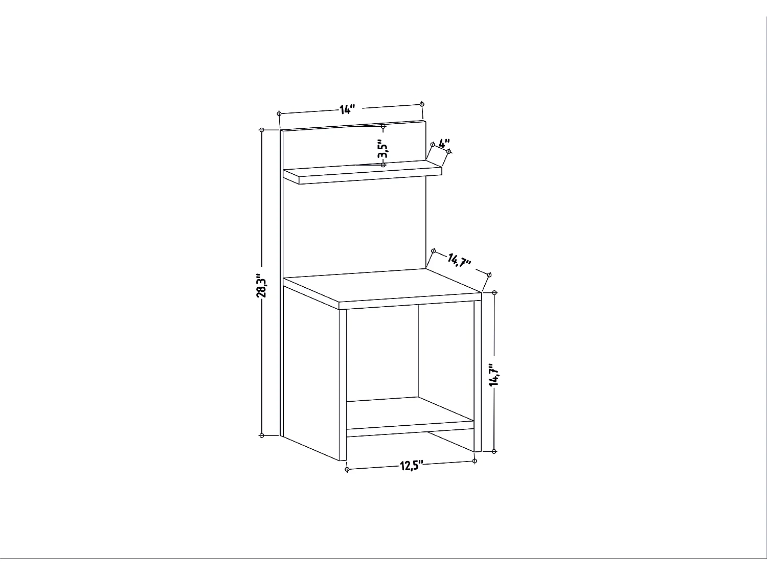 Decorotika Ullman Nightstand with Open Shelves - 35.5 cm W x 72 cm H x 37.3 cm D