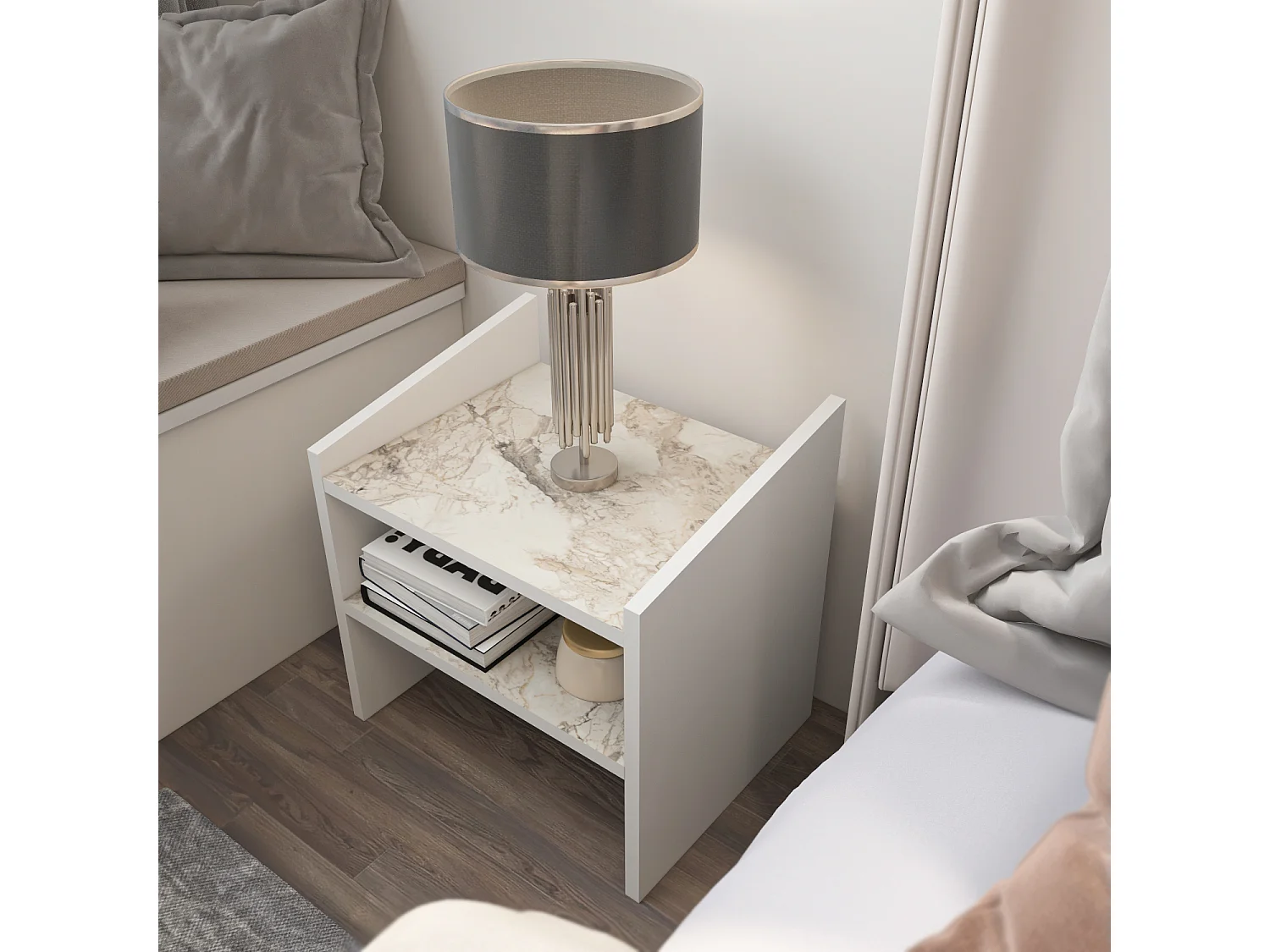 Decorotika Adin Nightstand Freestanding - 45 cm W x 45 cm H x 35 cm D