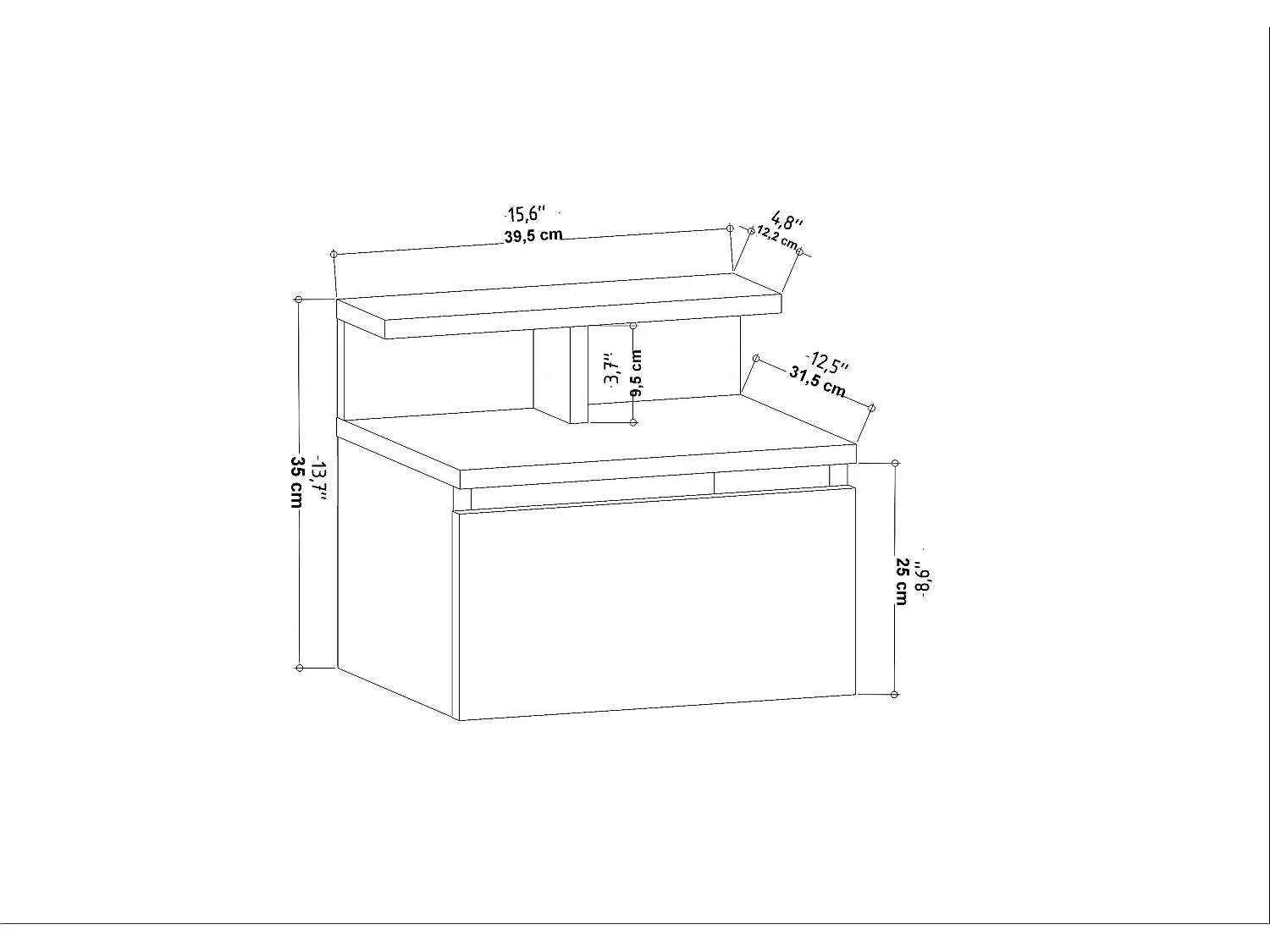 Decorotika Alice Floating Nightstand - 39,6 cm W x 34,8 cm H x  31,7 cm D