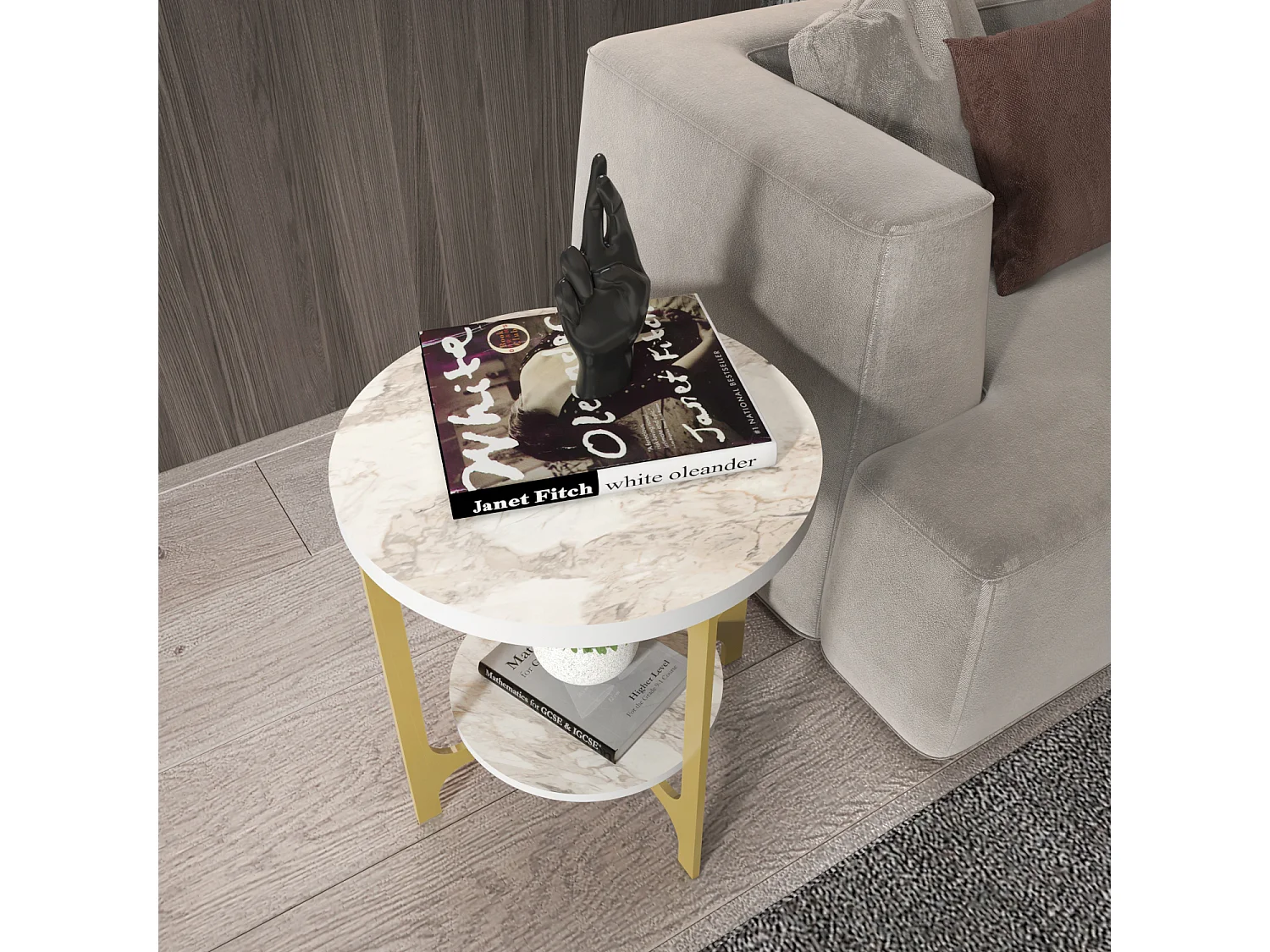 Decorotika Versy 50 cm Round Side End Table with Metal Frame and 2-tier