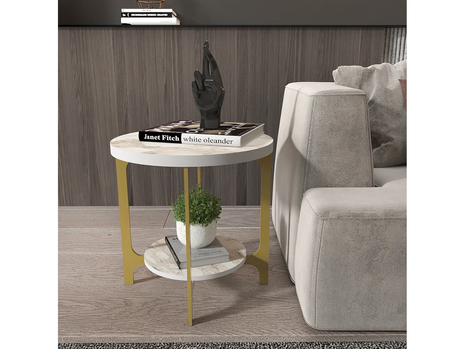 Decorotika Versy 50 cm Round Side End Table with Metal Frame and 2-tier