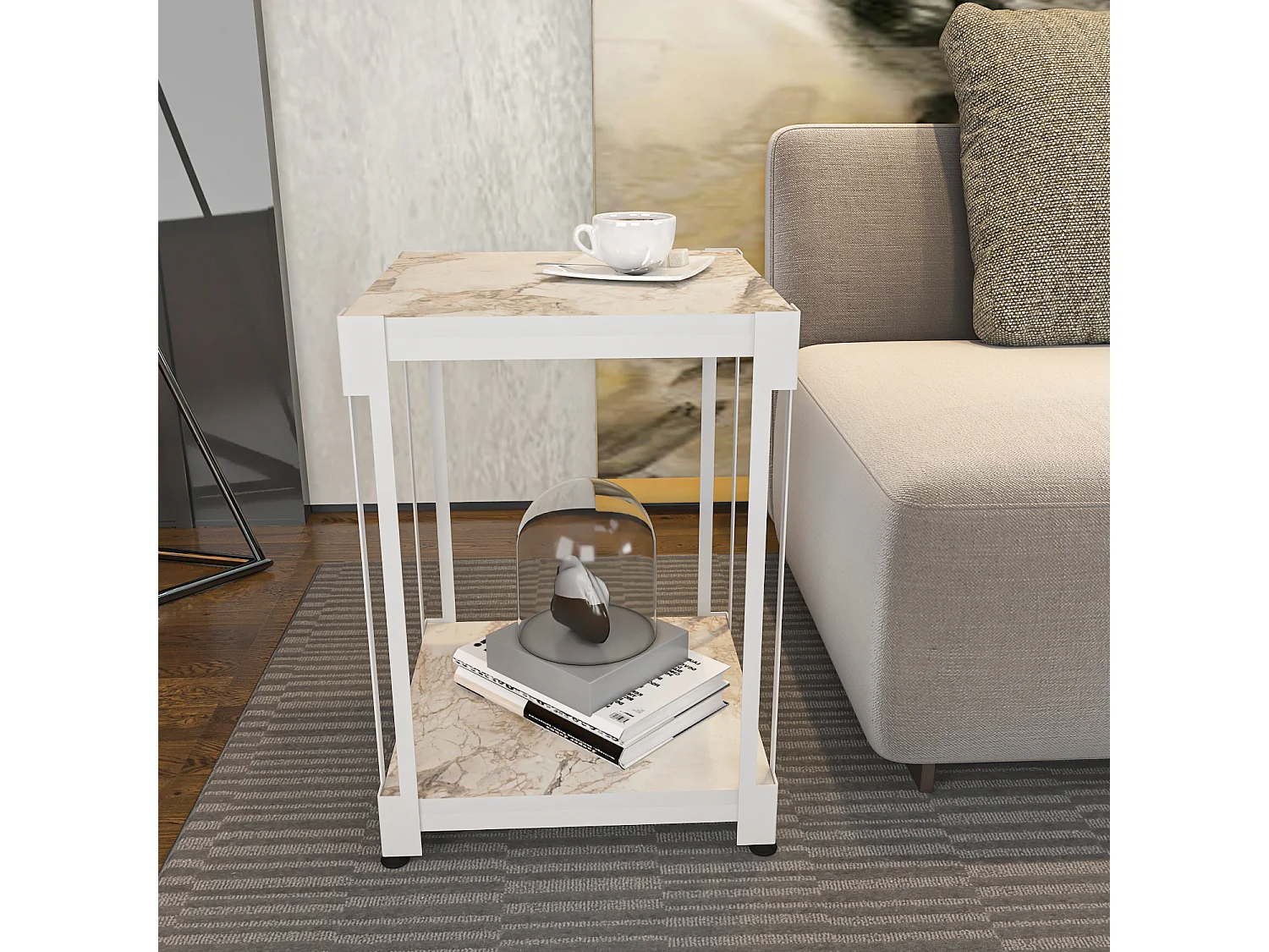 Decorotika Zenas 40 cm Square Side End Table with Metal Frame