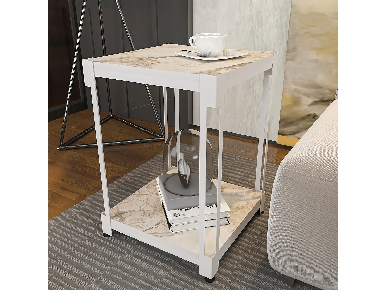 Decorotika Zenas 40 cm Square Side End Table with Metal Frame