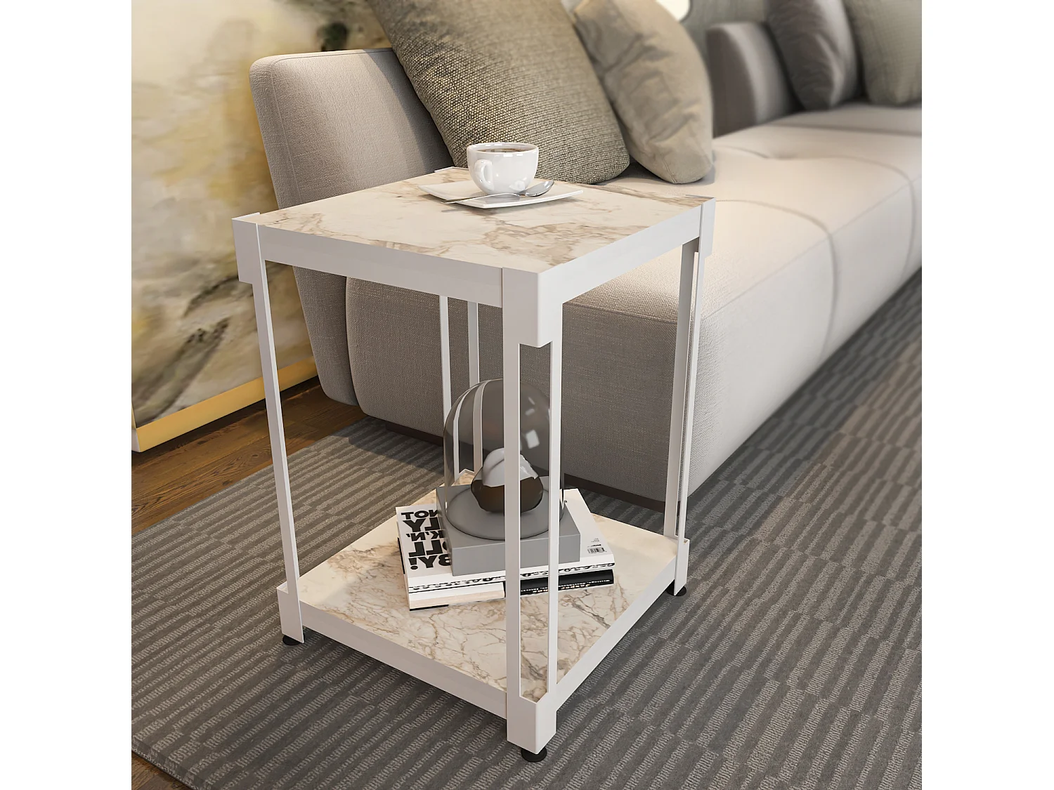 Decorotika Zenas 40 cm Square Side End Table with Metal Frame