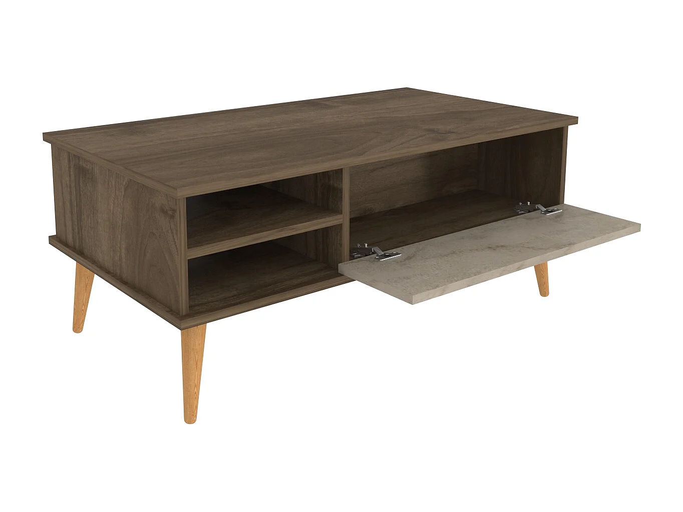 Decorotika Como Coffee Table with Open Shelves and Cabinet - 110 cm W x 46 cm H x 60 cm D