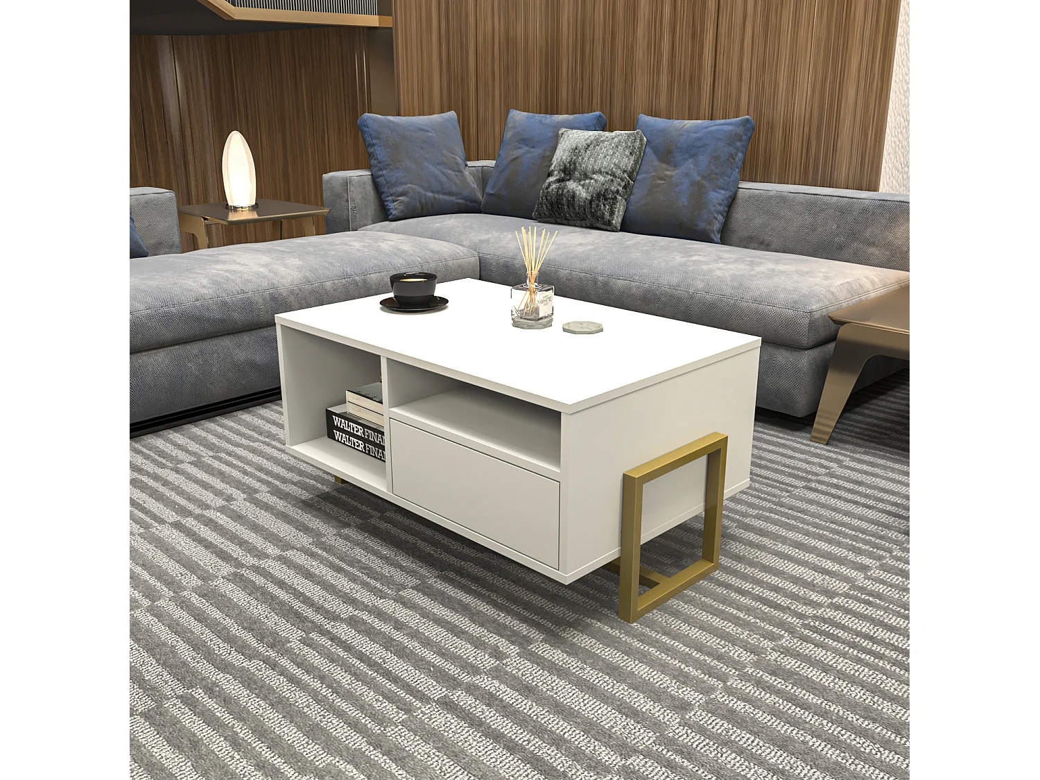 Decorotika Utopia 90 cm Rectangular Coffee Table with Open Shelves and Cabinet