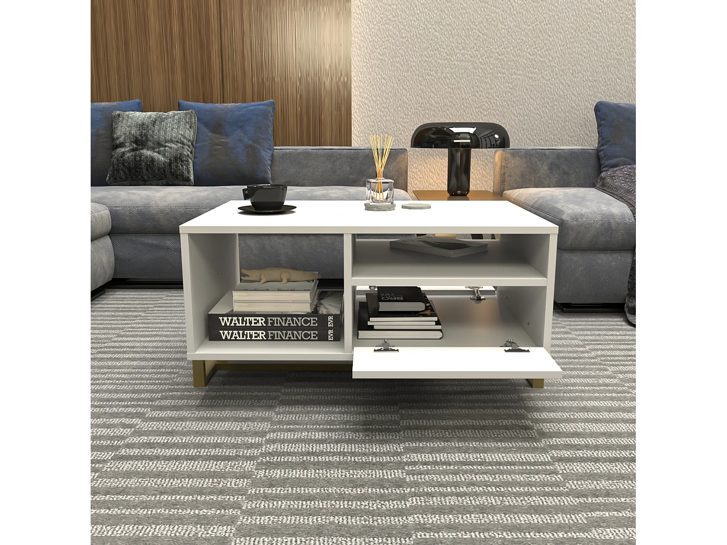 Decorotika Utopia 90 cm Rectangular Coffee Table with Open Shelves and Cabinet