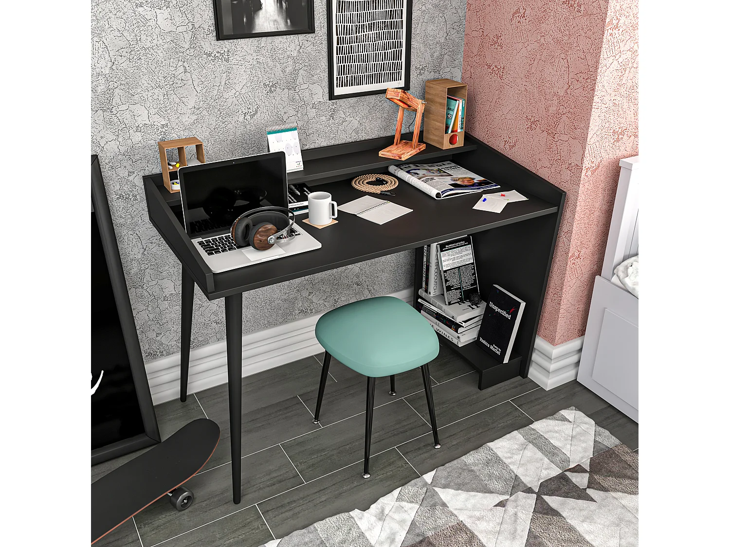 Decorotika Vanessa 121 cm Study Desk with Wooden Legs