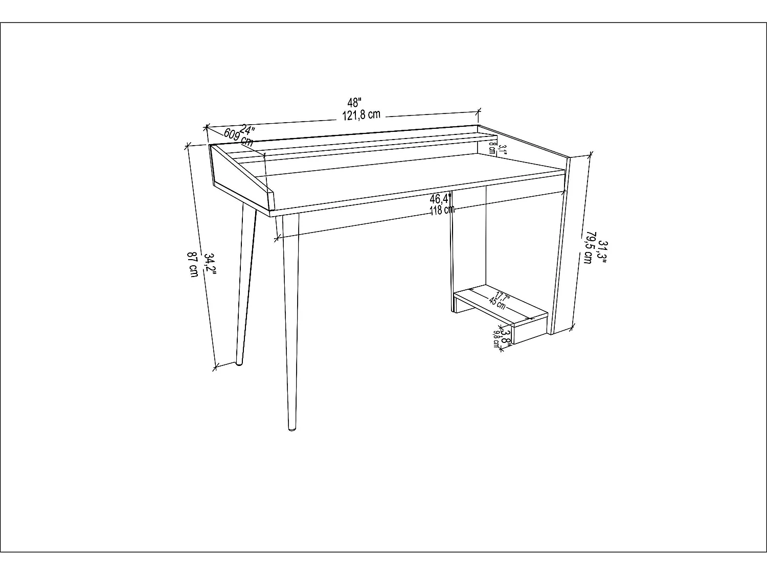 Decorotika Vanessa 121 cm Study Desk with Wooden Legs