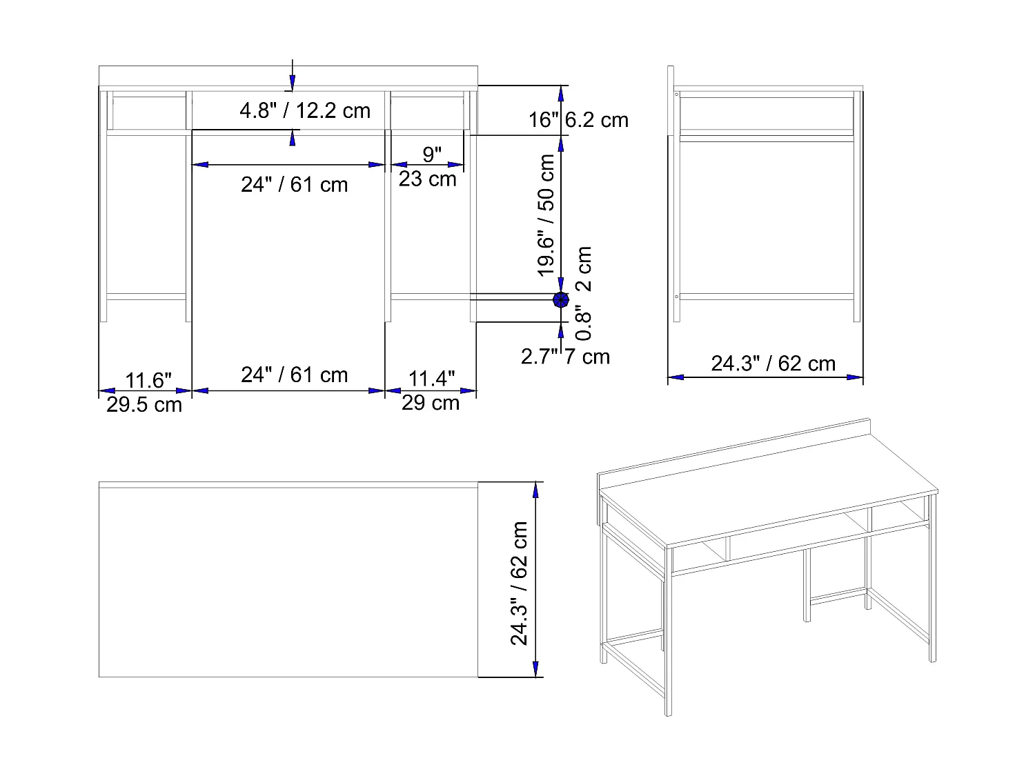 Decorotika Tumata 120 cm Writing Desk with Open Shelves and Metal Frame
