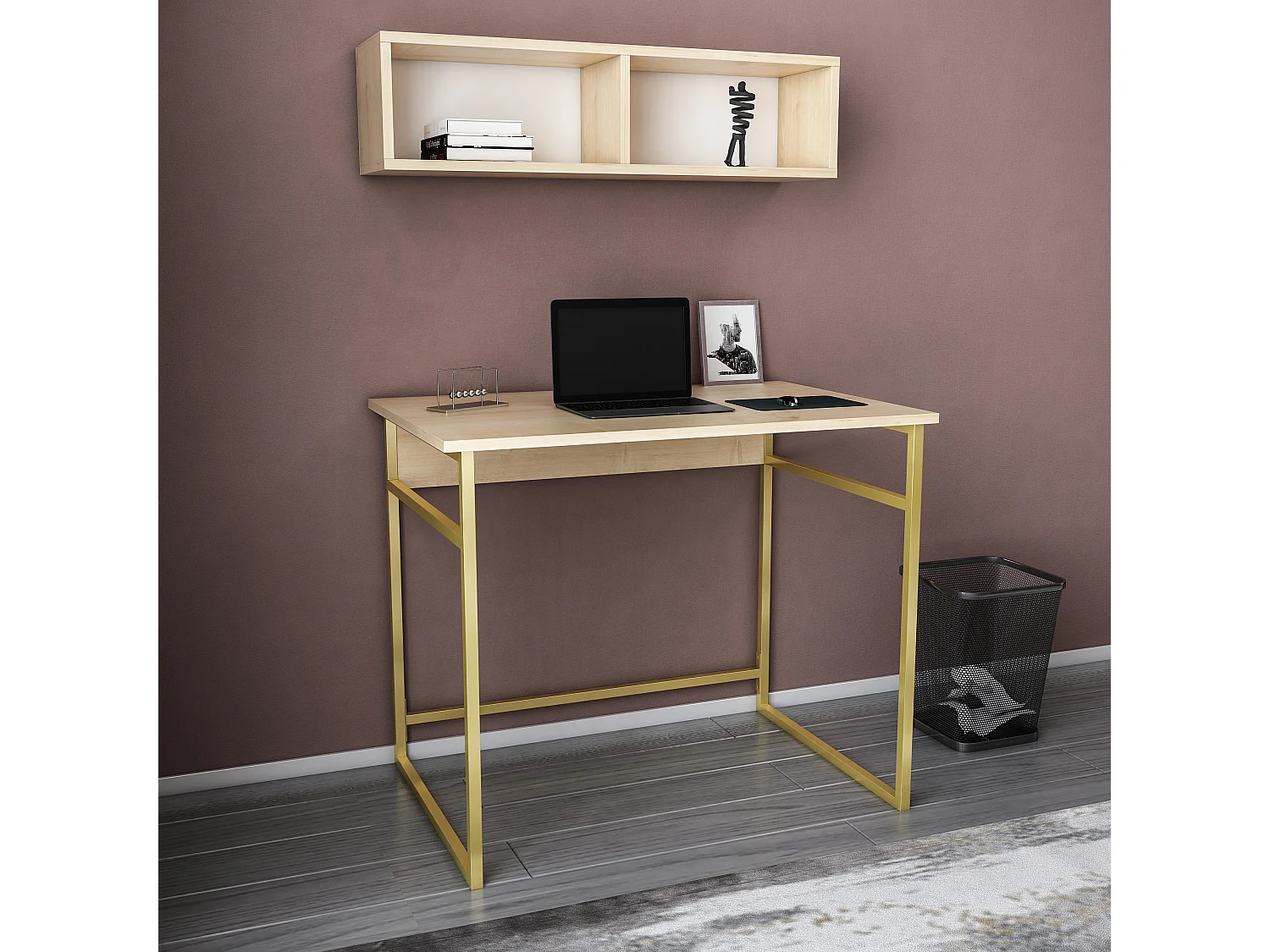 Decorotika Hussum Metal Frame Computer Desk with Wall Shelf - 90 cm W x 75 cm H x 60 cm D