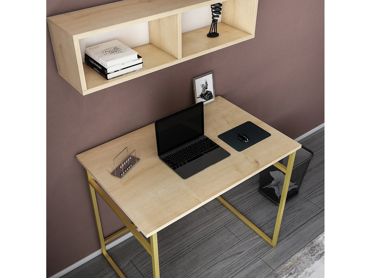 Decorotika Hussum Metal Frame Computer Desk with Wall Shelf - 90 cm W x 75 cm H x 60 cm D