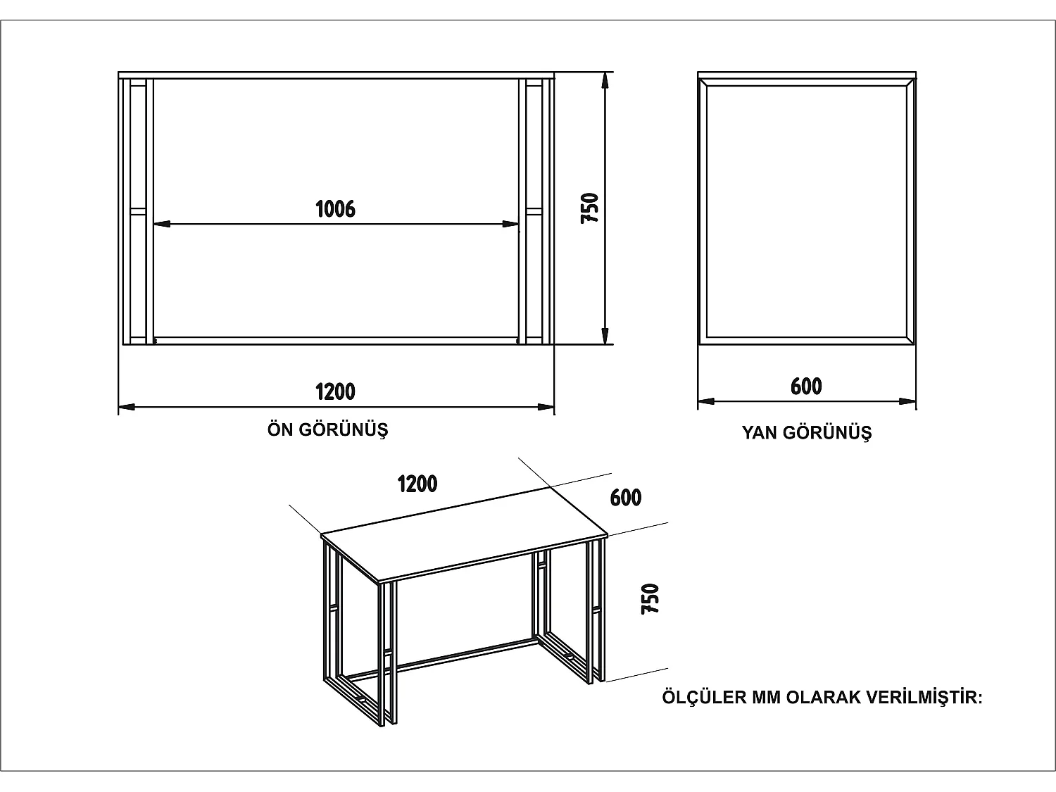 Decorotika Alfa Computer Desk with Metal Legs - H 75 cm x W 20 cm x D 60 cm (Black and Black Marble Effect)