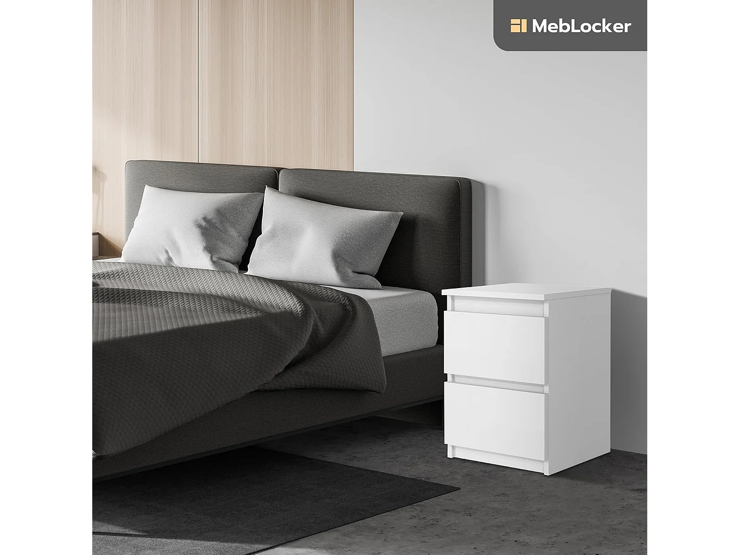 MebLocker Table de Chevet Blanc 40x39x55cm - Chevet de Lit pour la Chambre à Coucher - Moderne Table de Nuit - Decoration Chambre Adulte - Petit Meuble