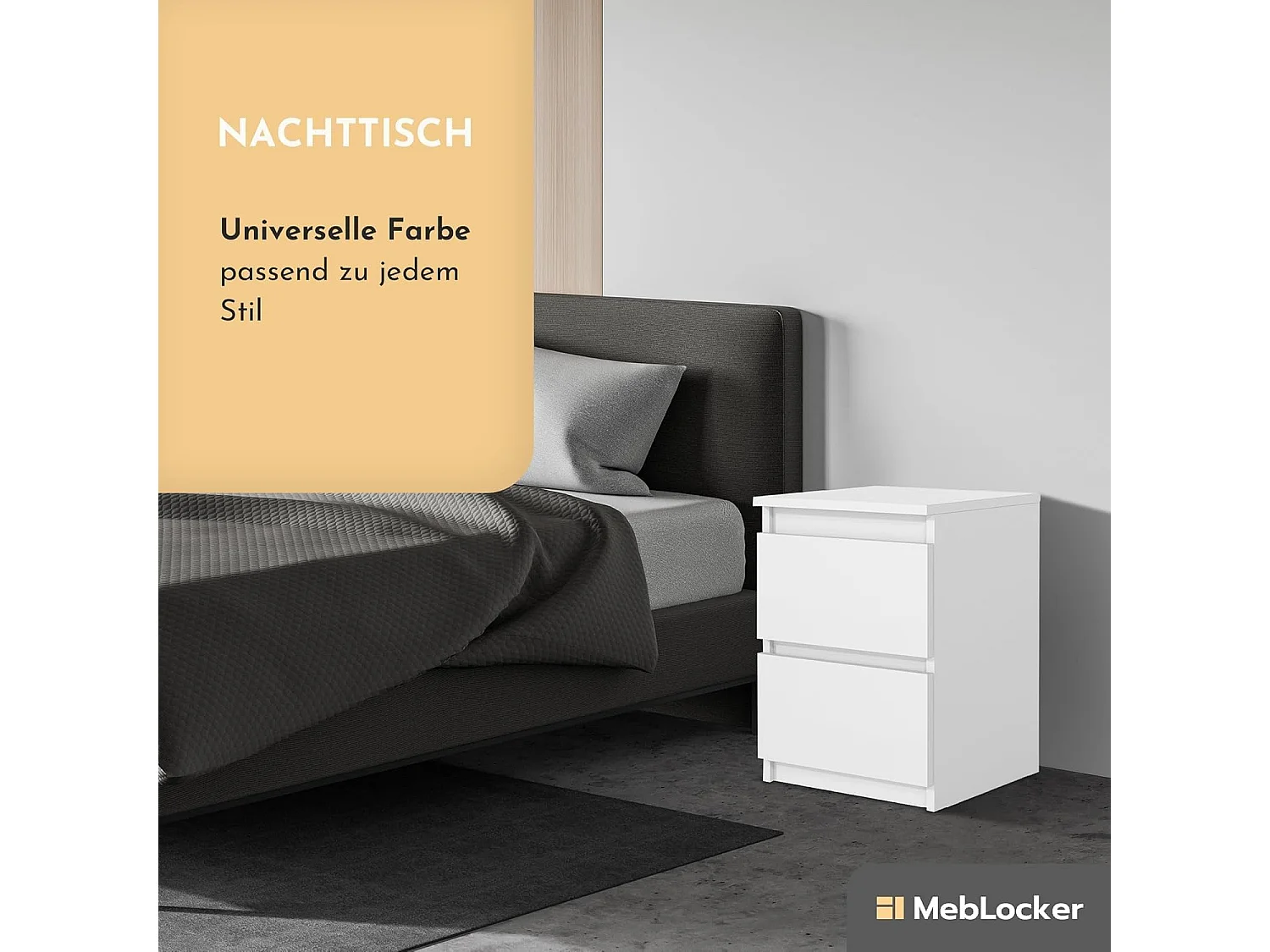 MebLocker Table de Chevet Blanc 40x39x55cm - Chevet de Lit pour la Chambre à Coucher - Moderne Table de Nuit - Decoration Chambre Adulte - Petit Meuble