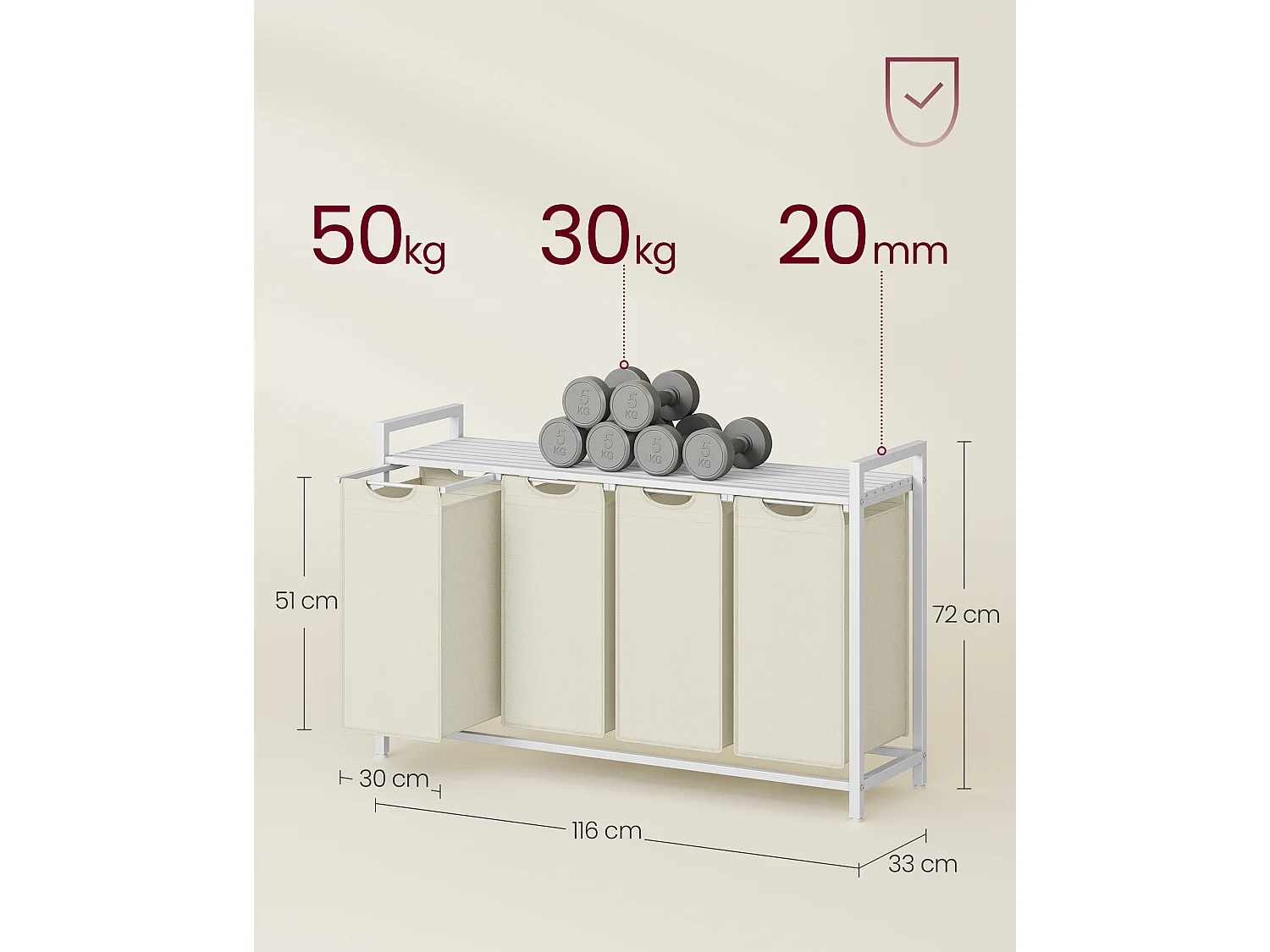 Wasmand 116x33x72 cm wit