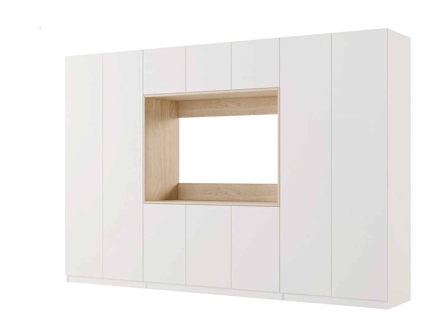 Meuble mural moderne avec grandes armoires et vitrine TV VISION Ouverture par pression