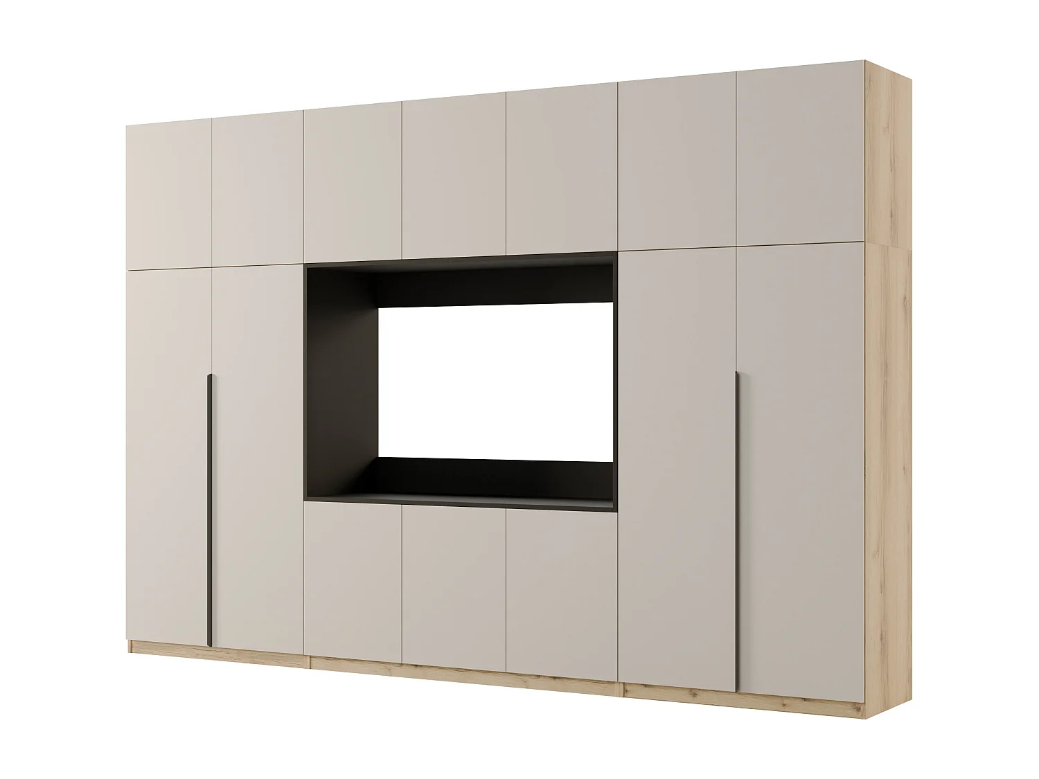 Meuble mural moderne avec grandes armoires et vitrine TV HORIZON Ouverture par pression