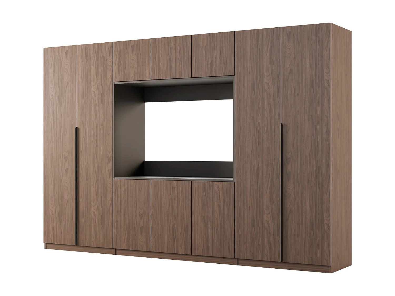 Meuble mural moderne avec grandes armoires et vitrine TV VISION Ouverture par pression