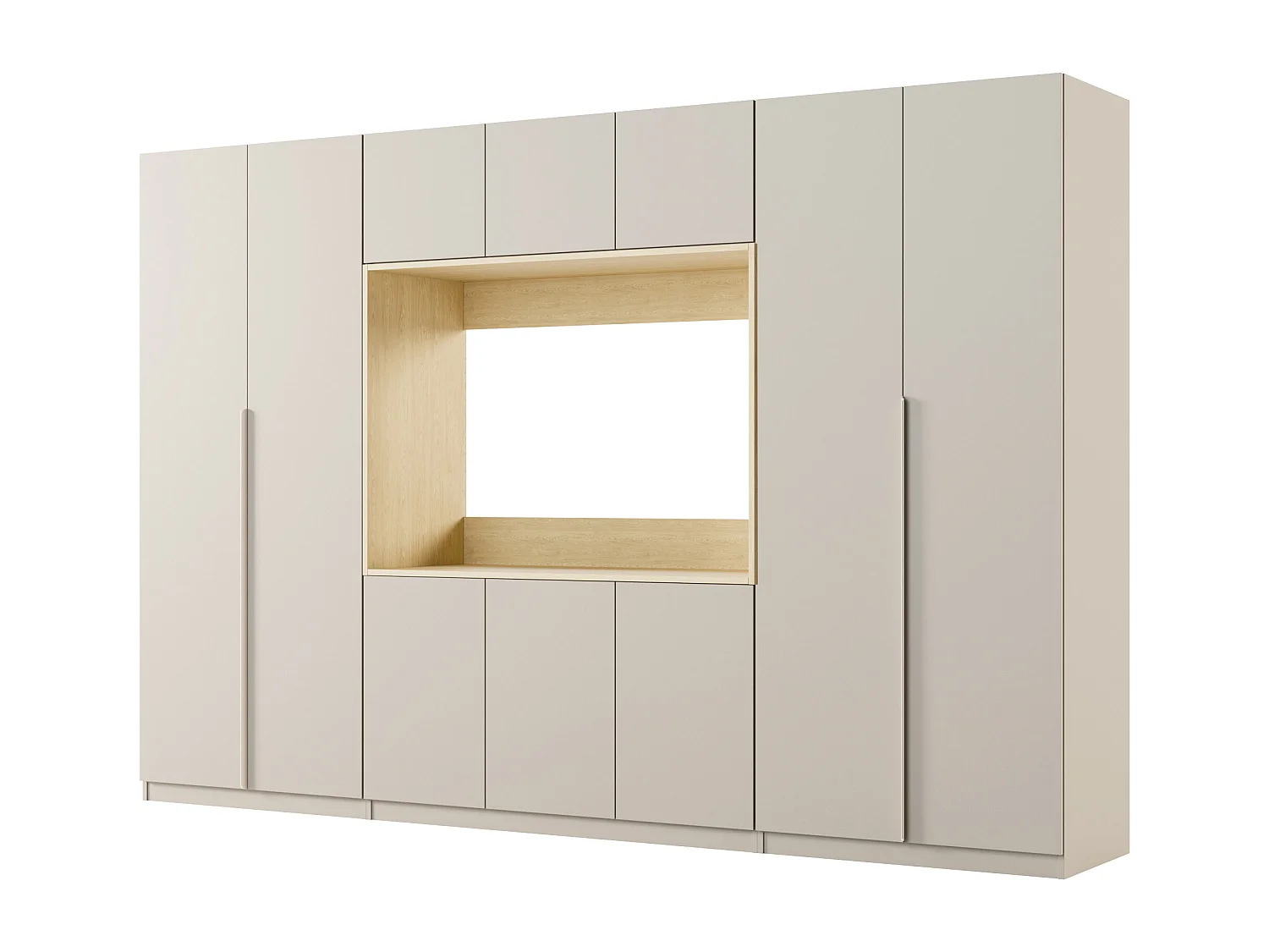 Meuble mural moderne avec grandes armoires et vitrine TV VISION Ouverture par pression