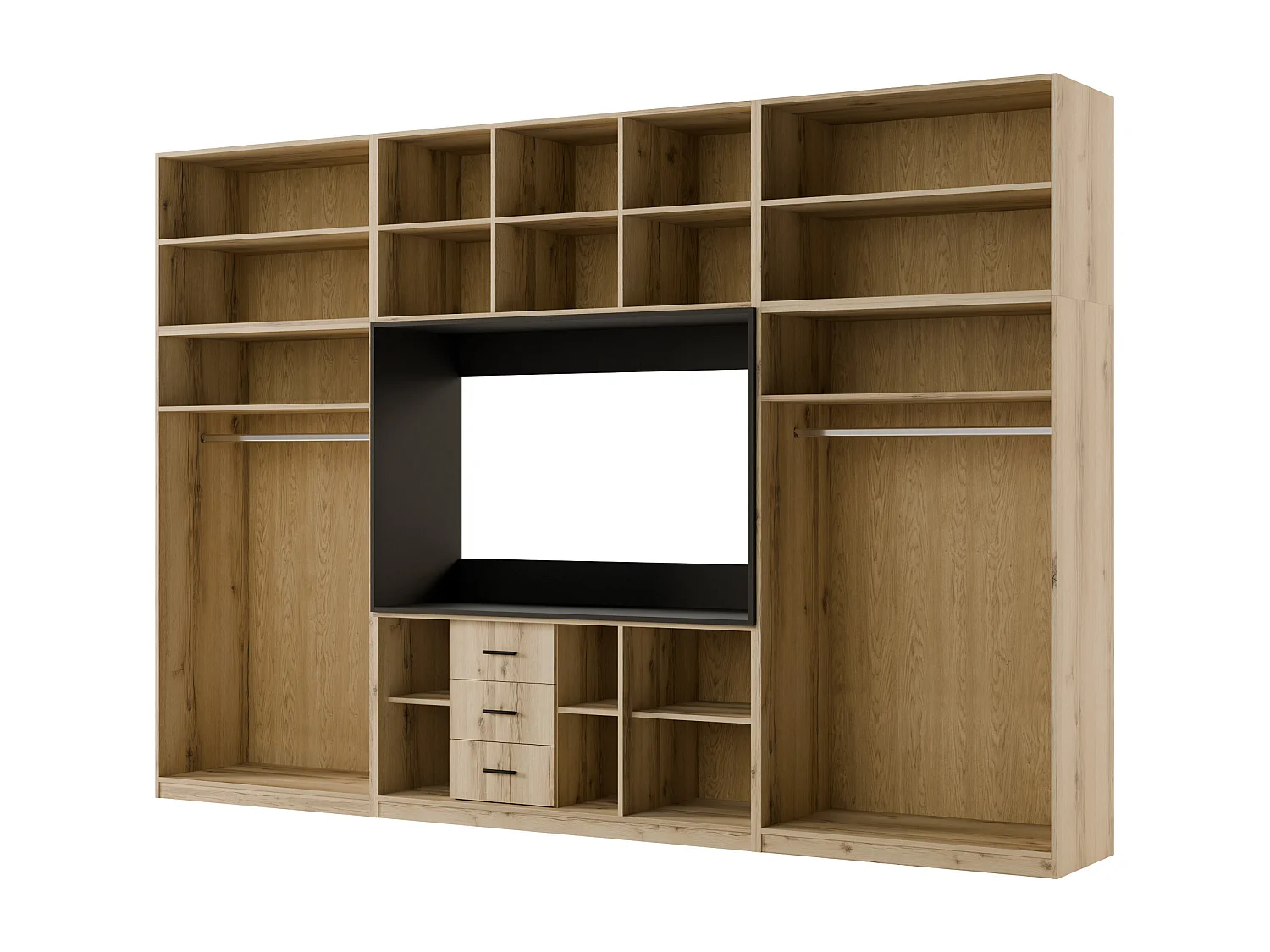 Parete attrezzata moderna con grandi armadi e vetrina TV HORIZON apertura a pressione