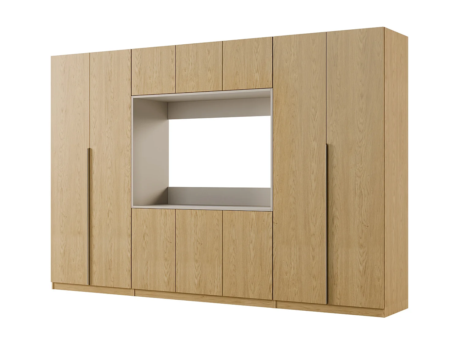 Meuble mural moderne avec grandes armoires et vitrine TV VISION Ouverture par pression