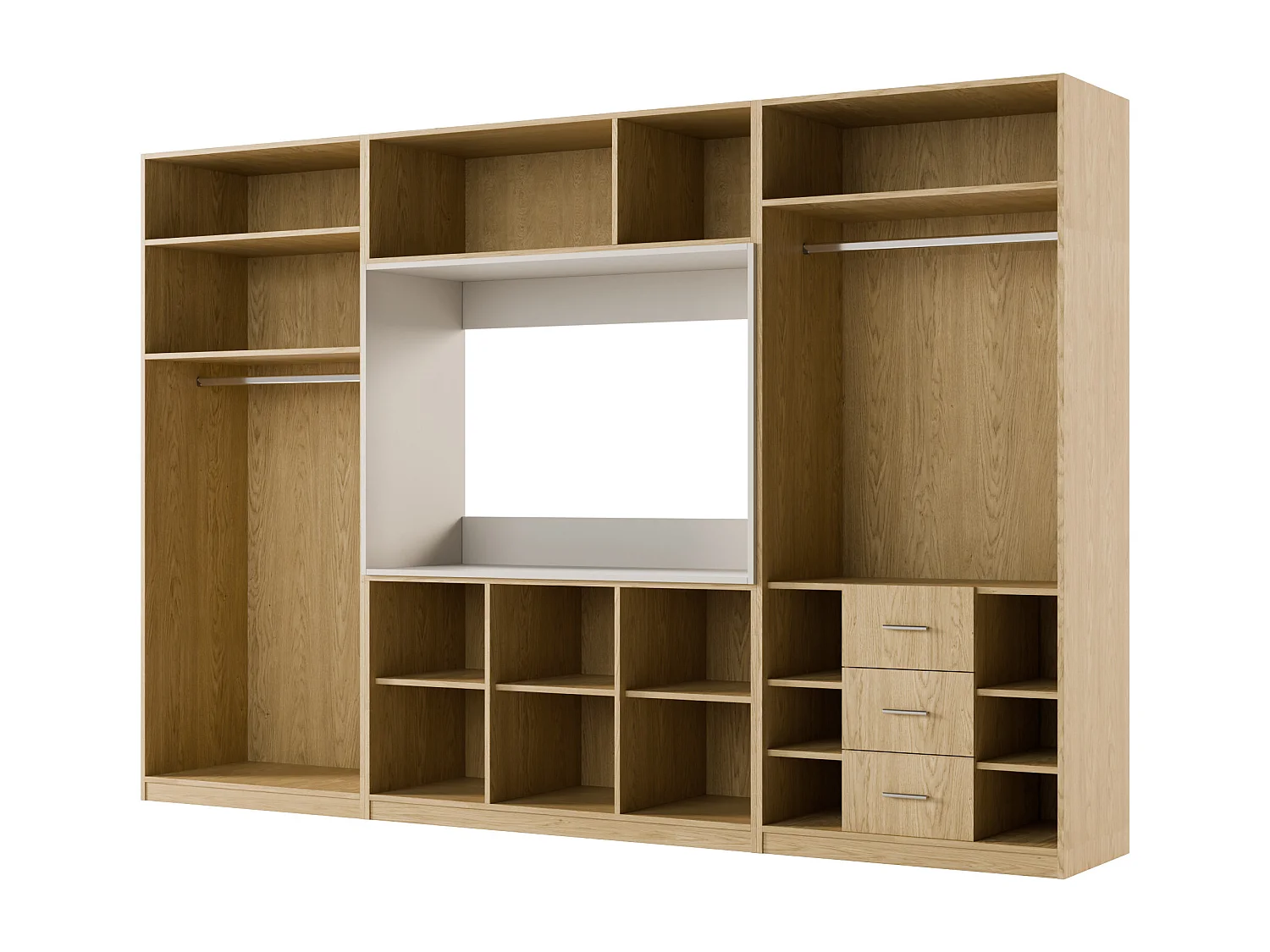 Meuble mural moderne avec grandes armoires et vitrine TV VISION Ouverture par pression