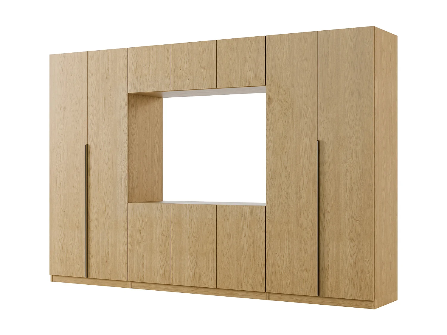 Meuble mural moderne avec grandes armoires et vitrine TV VISION Ouverture par pression