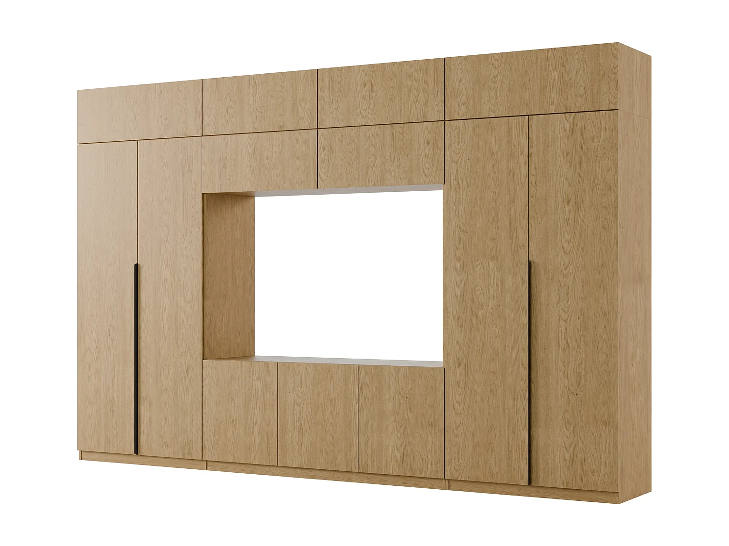 Meuble mural moderne avec grandes armoires et vitrine TV INFINITY Ouverture par pression