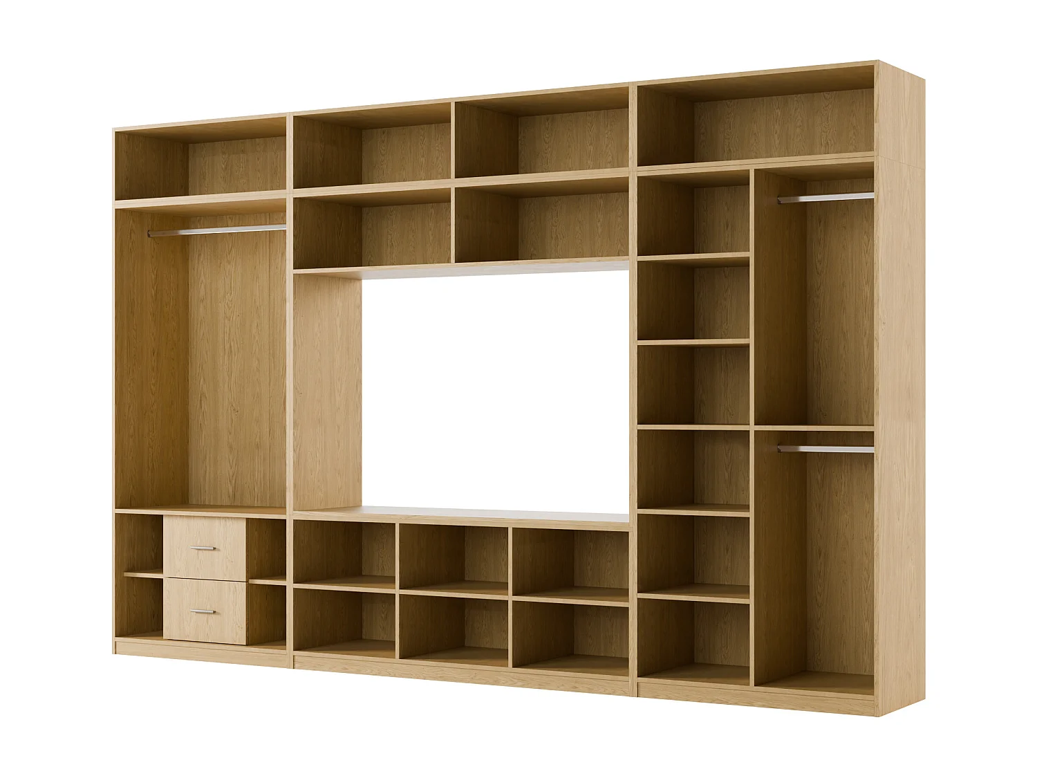 Meuble mural moderne avec grandes armoires et vitrine TV INFINITY Ouverture par pression