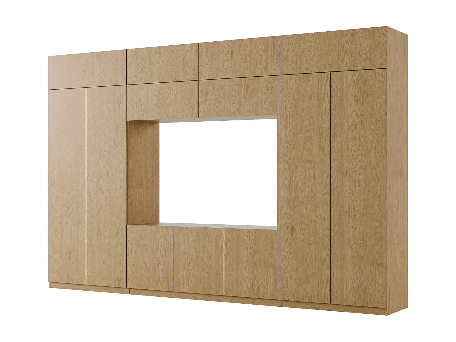 Meuble mural moderne avec grandes armoires et vitrine TV INFINITY Ouverture par pression