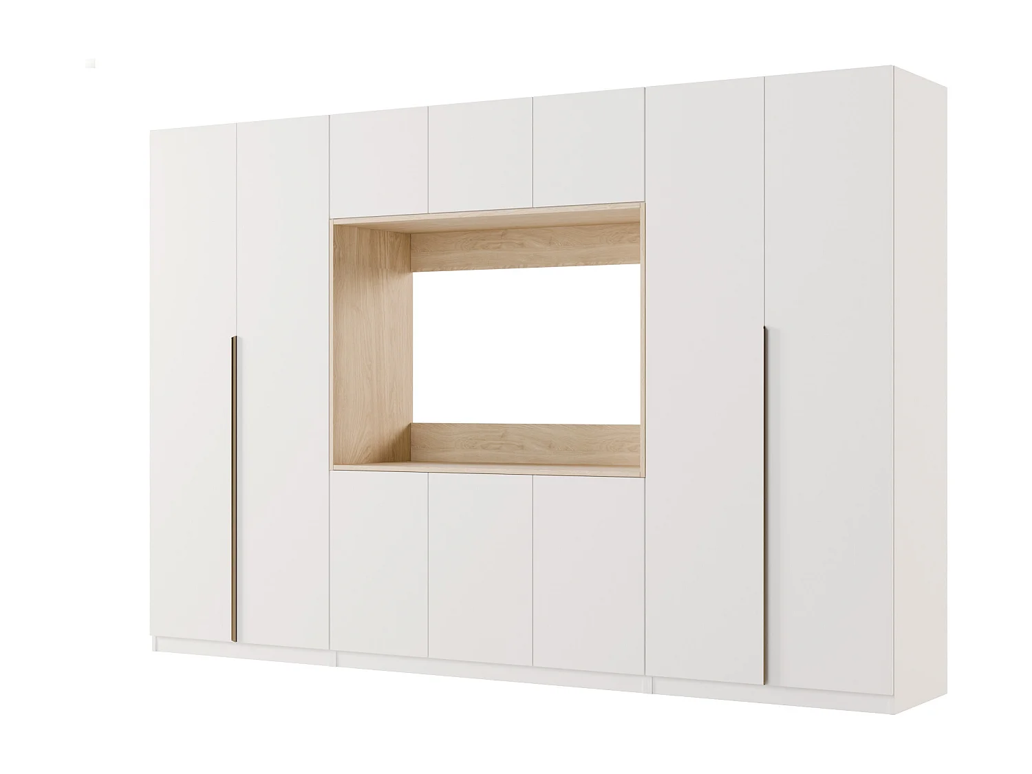 Meuble mural moderne avec grandes armoires et vitrine TV VISION Ouverture par pression
